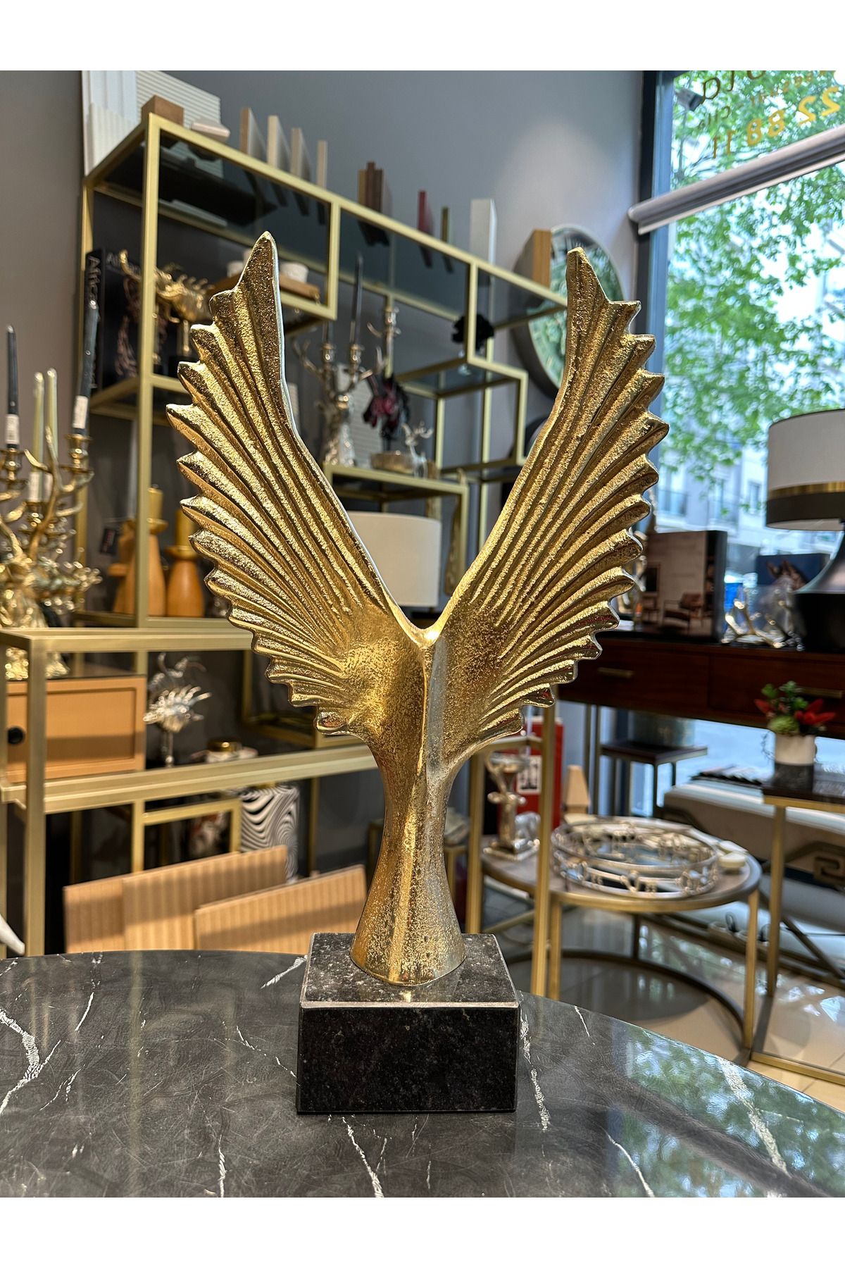 dekorbia Mermer Kaideli Döküm Gold Kanat Obje-1 (25x43h cm)