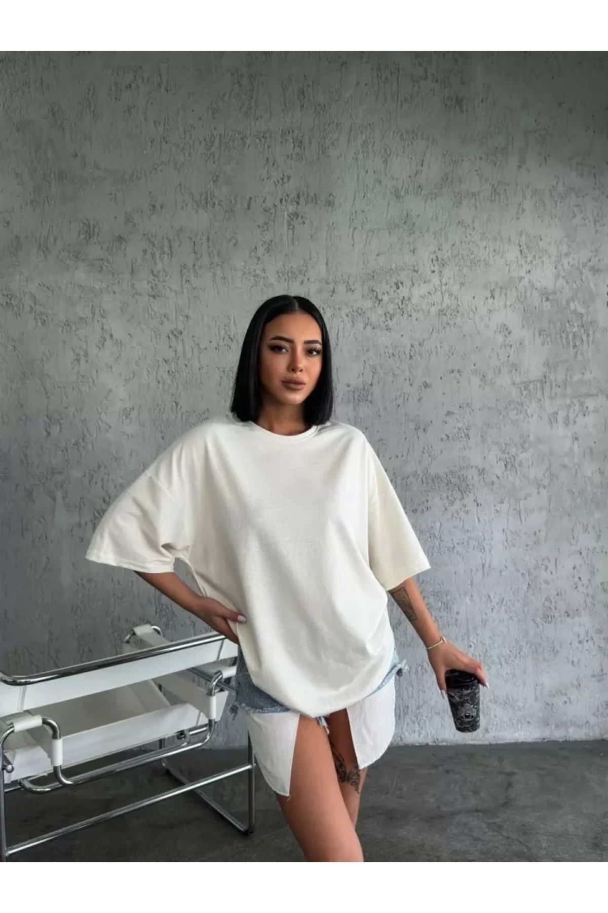 nedo7 Düz Biskilet Yaka T-shirt - Beyaz