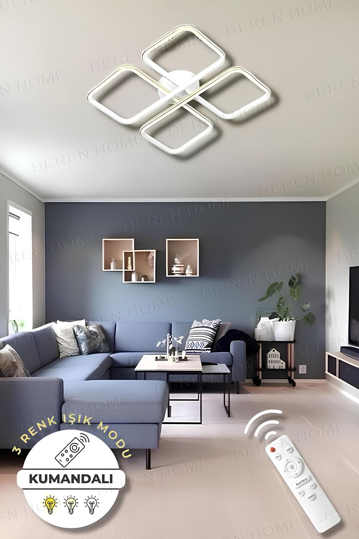 BEREN HOME Jasmin White Gold Kumandalı 3 Renk Modern Plafonyer Led Avize