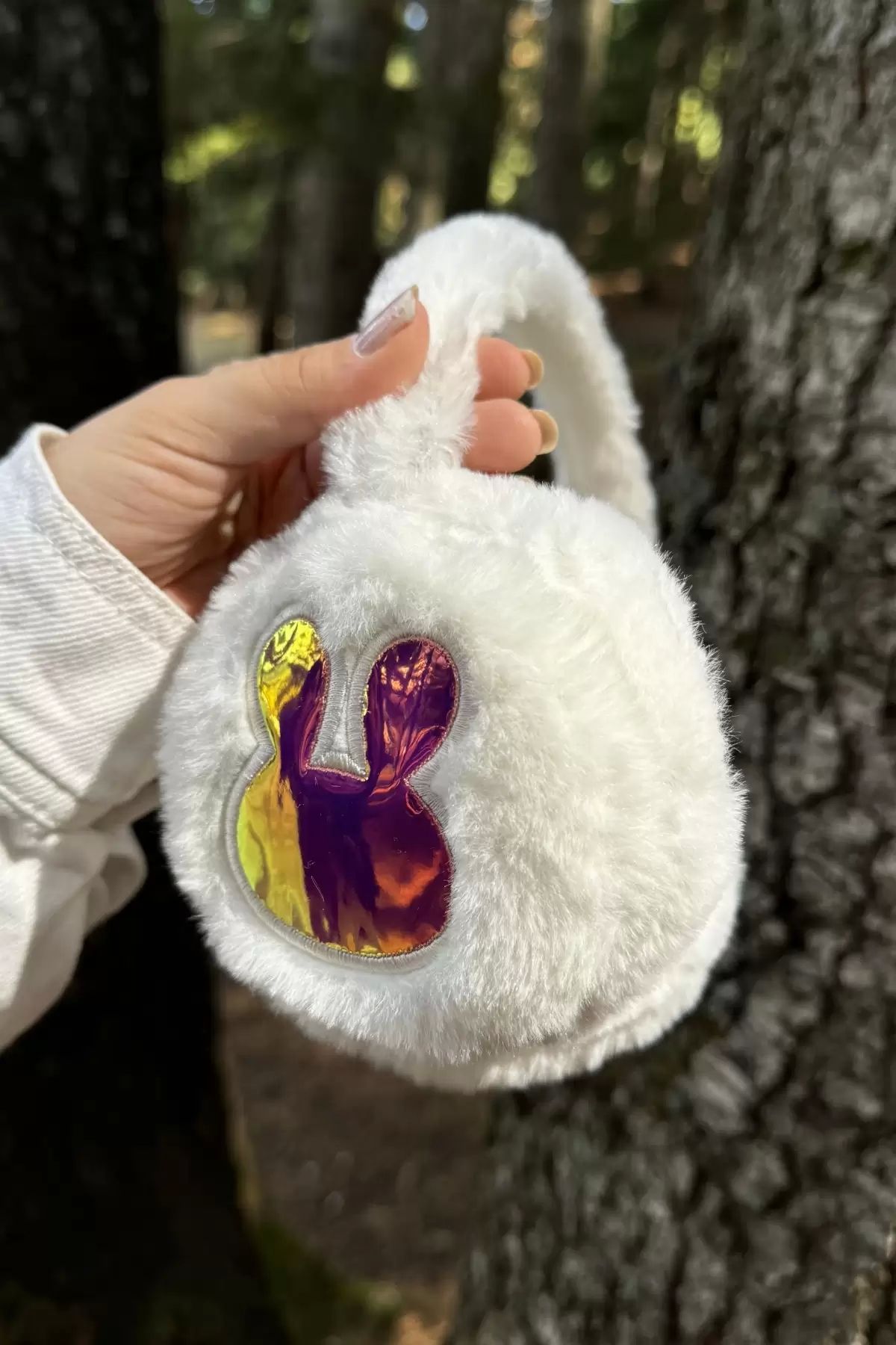 TakıDolabı Beyaz Renk Tavşan Figürlü Peluş Kulaklık