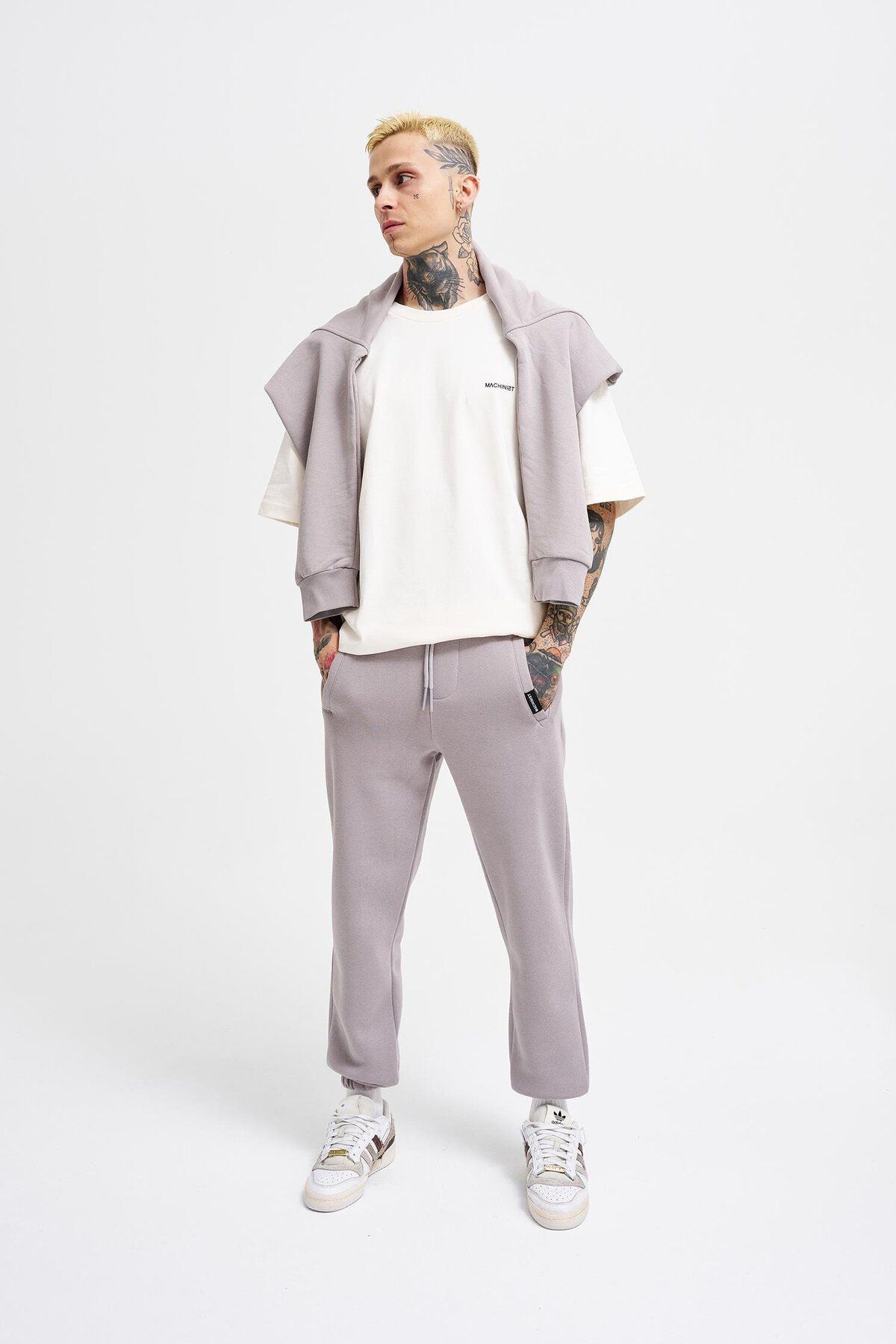 Machinist-Regular 3 Thread Raised Ice Gray 3 Pocket Sweatpants with Elastic Waist and Legs 6