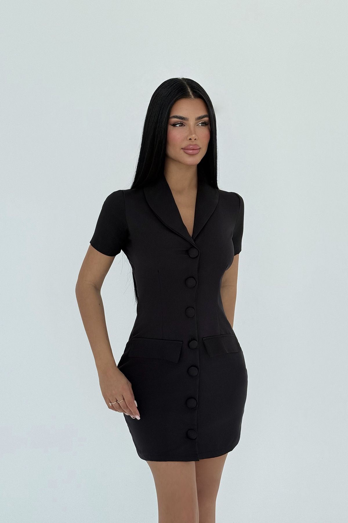 Eyyo Siyah Lady Mini Elbise ATE-2460