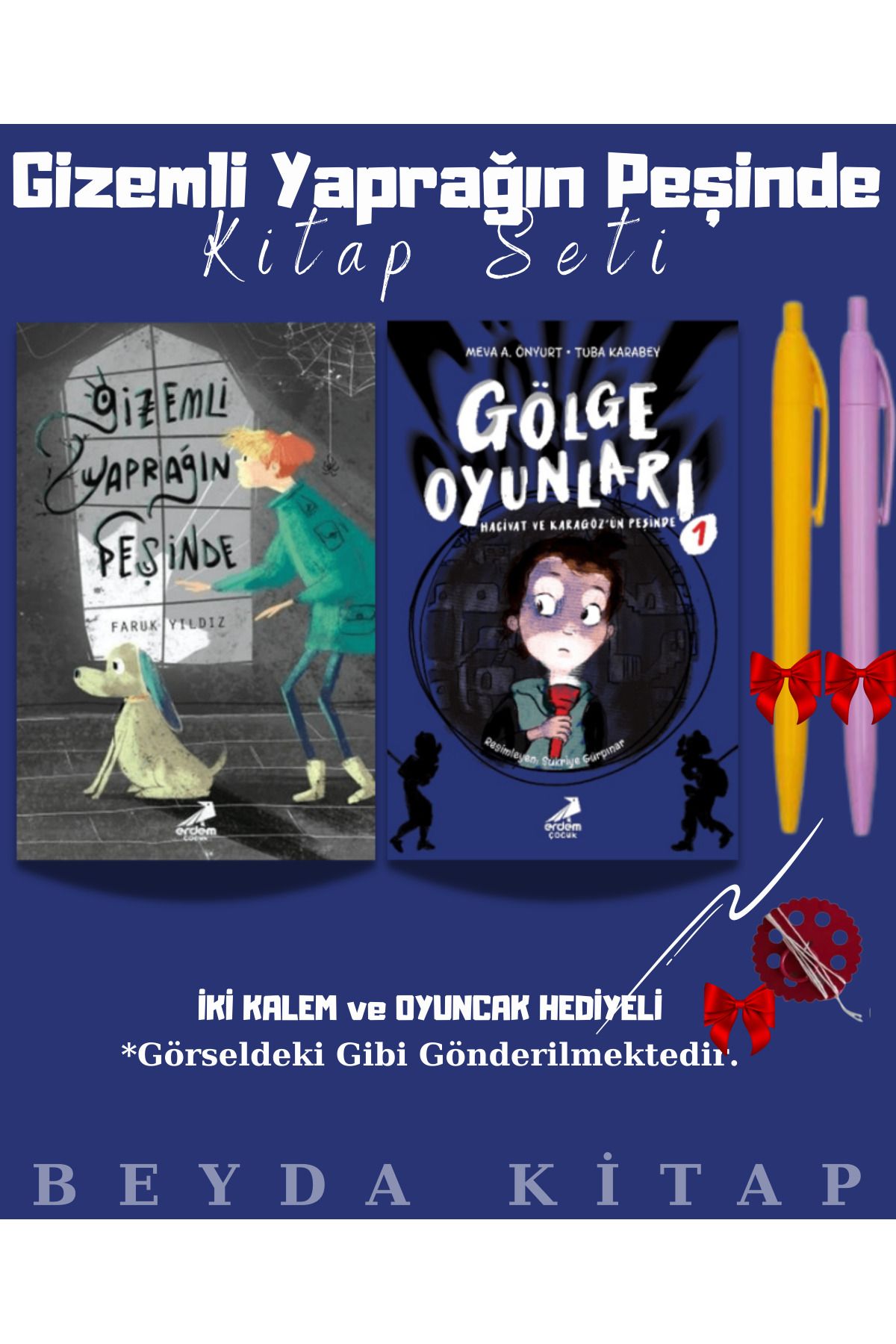 Erdem Yayınları Gizemli Yaprağın Peşinde - Gölge Oyunları - Kalem ve Oyuncak Hediyeli Kitap Seti
