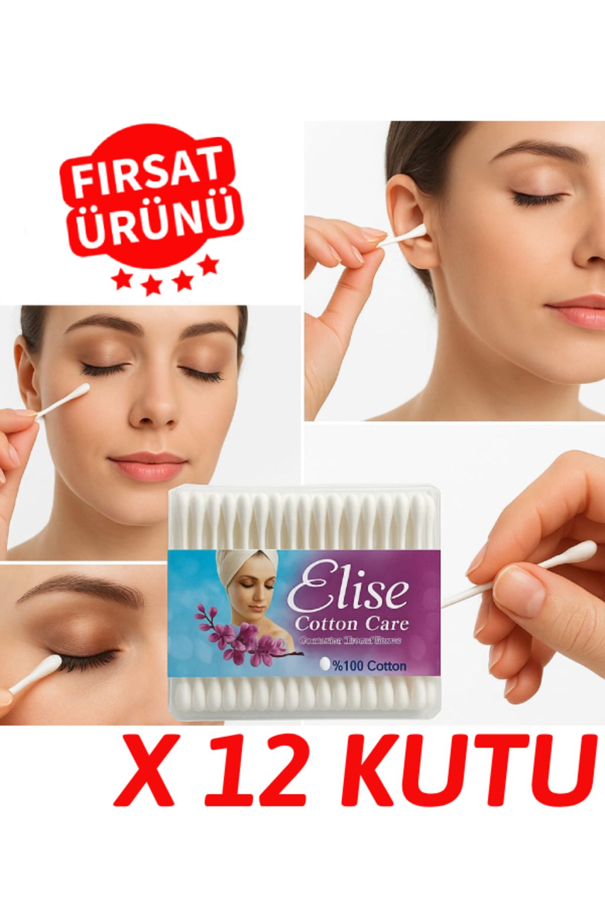 nistabolje 12 KUTU Kulak Çöpü Pamuklu Kulak Temizleme Çubuğu
