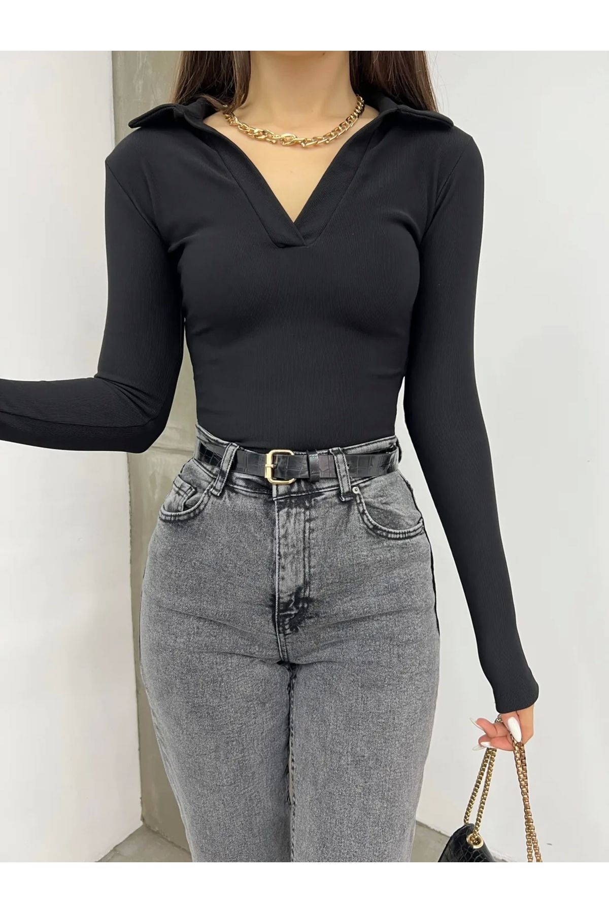 TakıDolabı V Yaka Ottoban Crop Bluz
