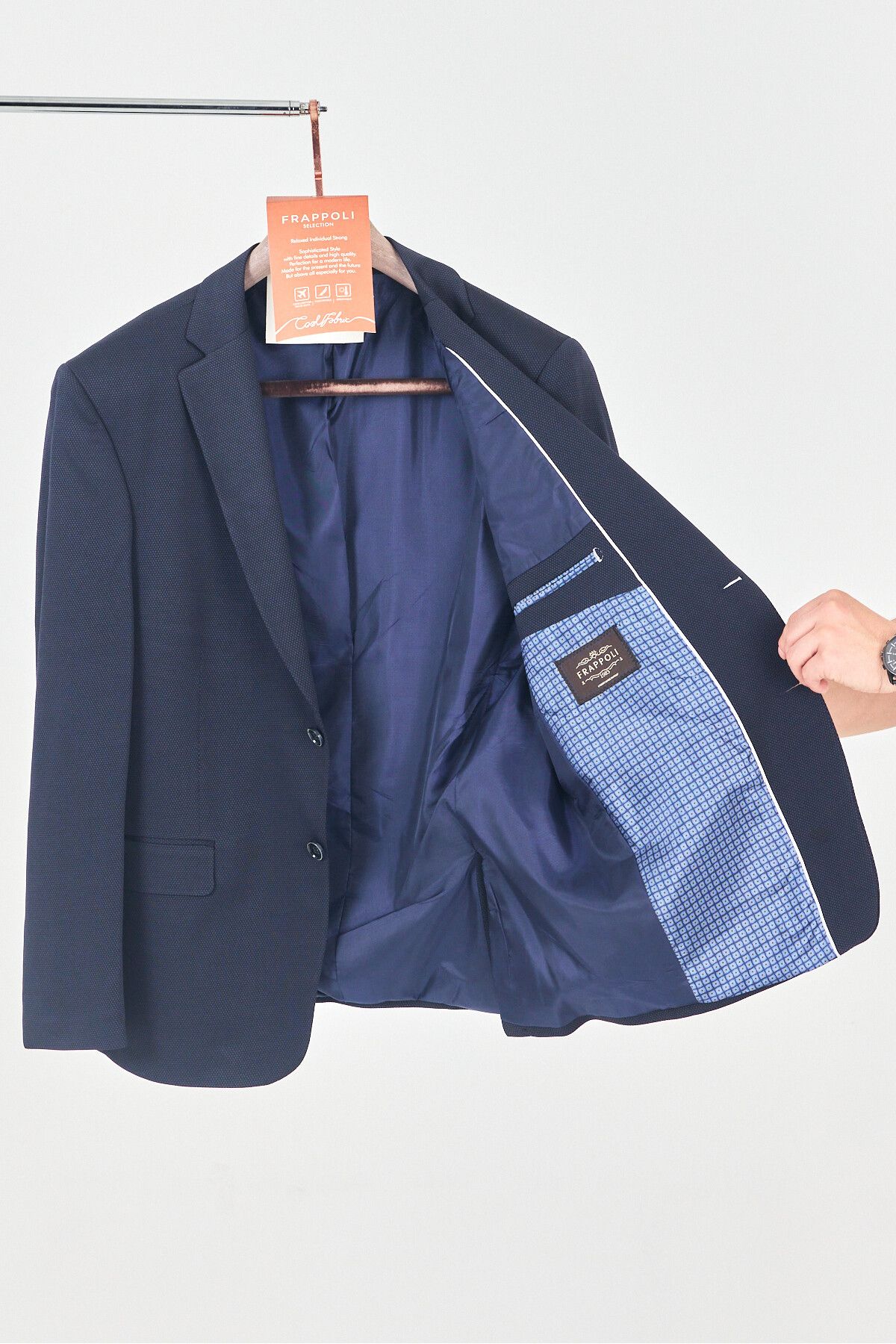 Frappoli Bonomo Erkek Koyu Lacivert Astarlı Düğmeli Basic Blazer Ceket (Büyük Beden-Battal)
