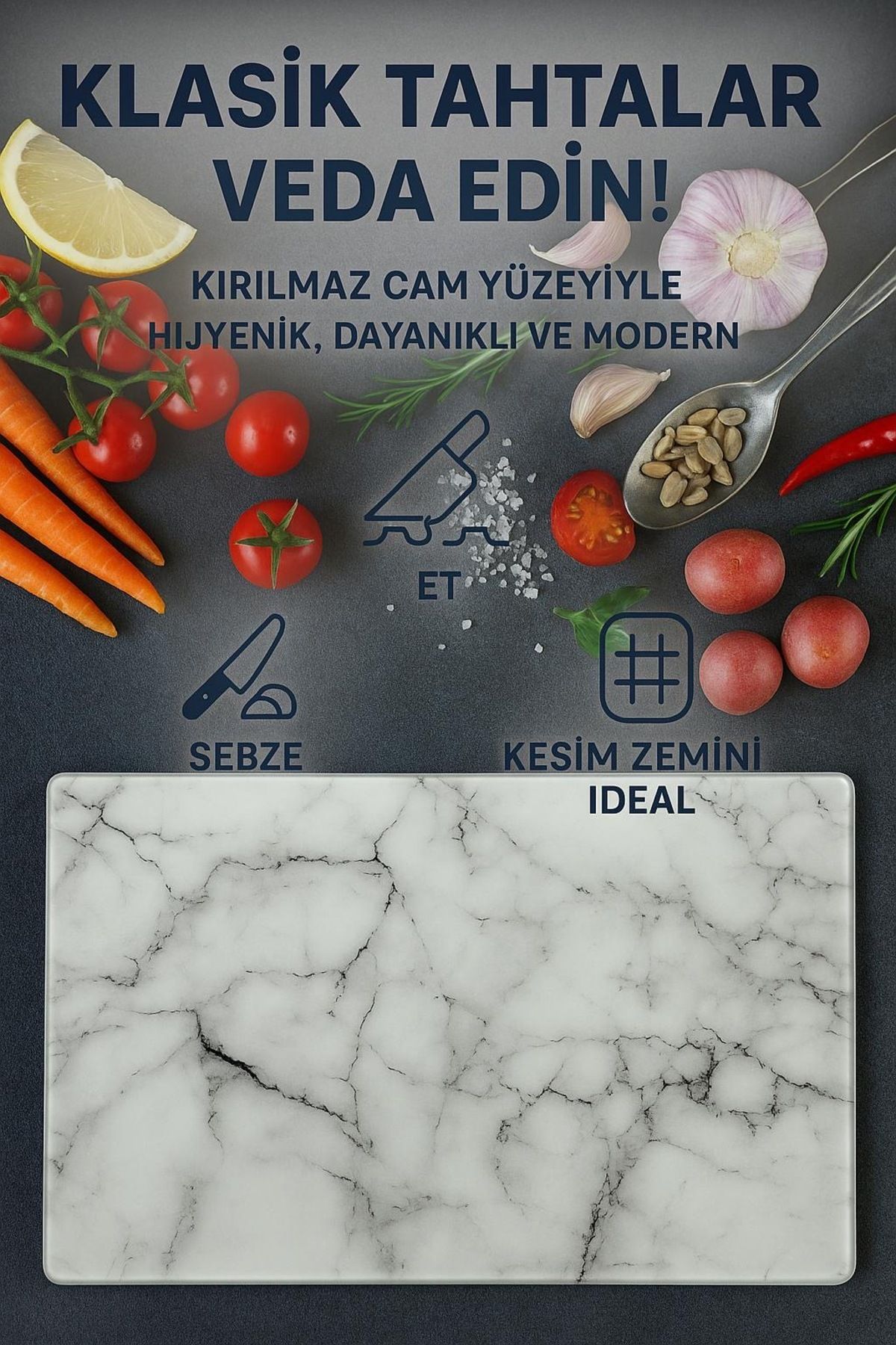 Hansel Cam Kesme Tahtası Ve Sunum Tablası Kırılmaz Çizilmez Kaymaz 35cm X 25cm