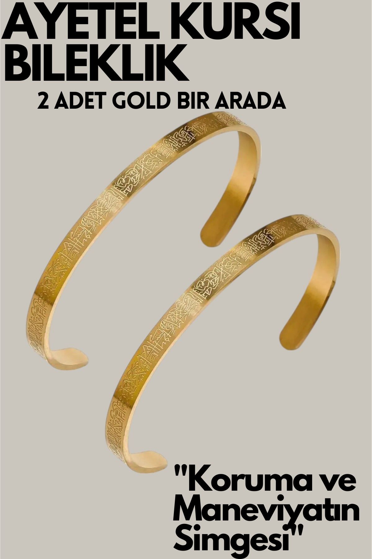 KT AKSESUAR Ayetel Kürsi Yazılı Bileklik Paslanmaz Çelik Ayarlanabilir Çift Erkek/Kadın Bileklik