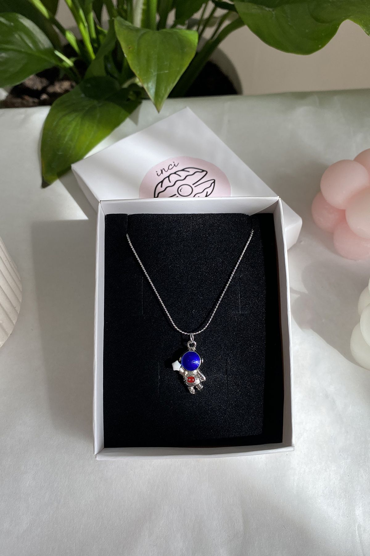 shop Yıldızlı Astronot Gümüş Renk Çelik Kolye