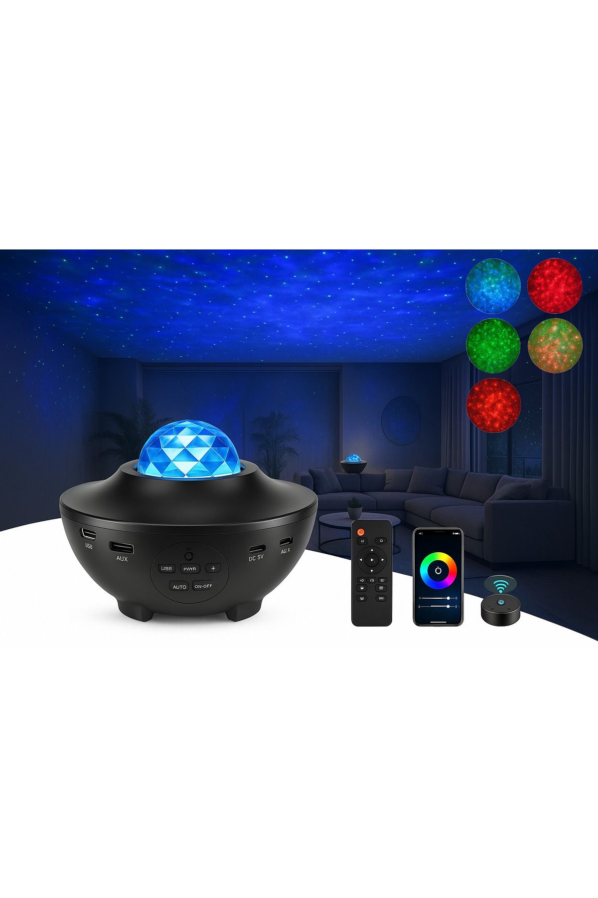qasul Galaxy Bluetooth Hoparlör Gece Lambası Lazer Işık ve Parti LED Disko Topu