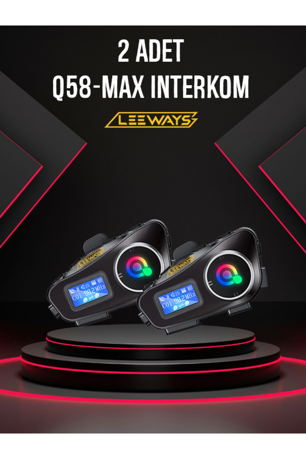 leeways 2 ADET Q58 Max 500m Telsiz Mesafeli Motosiklet Kaskı İnterkom Çift Sürücü İletişimi Mp3 FM R