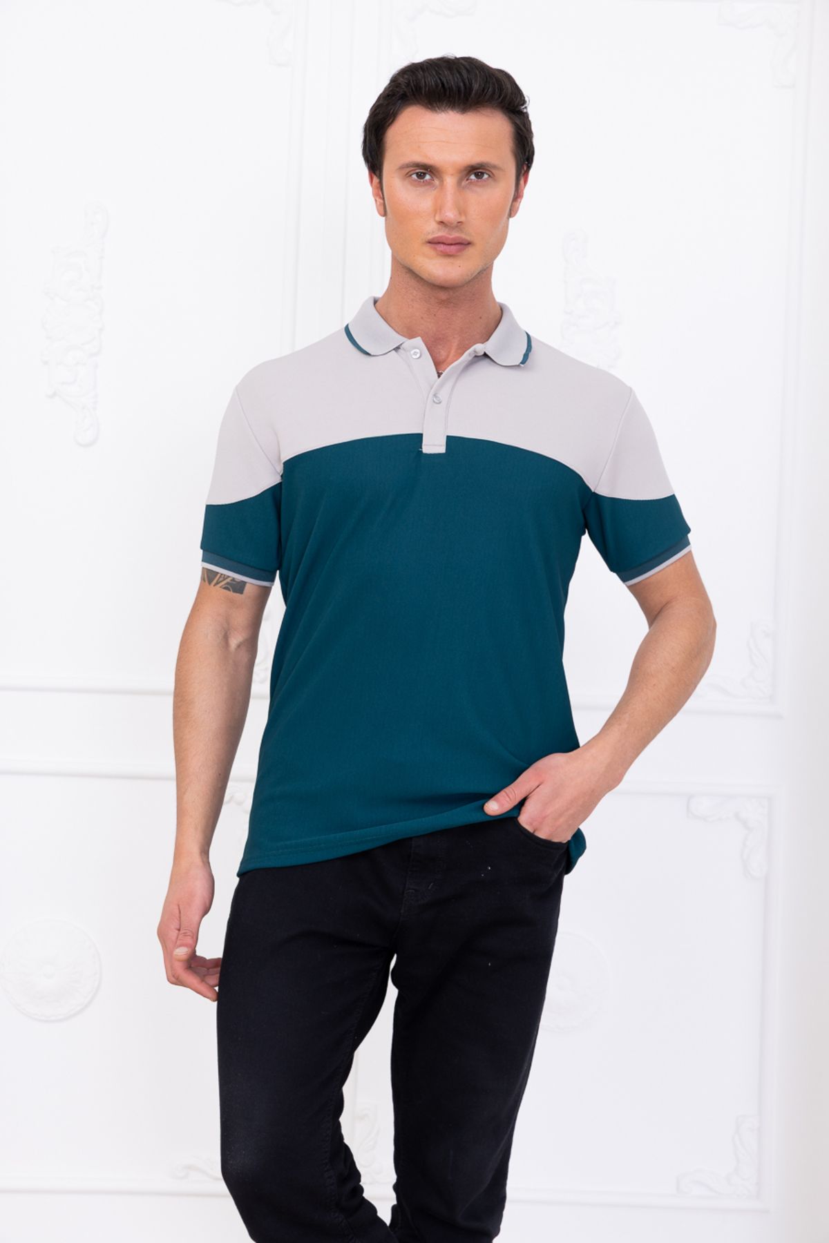 gw gewer Erkek Çift Renkli Polo Yaka Slim Fit T-Shirt Tişört