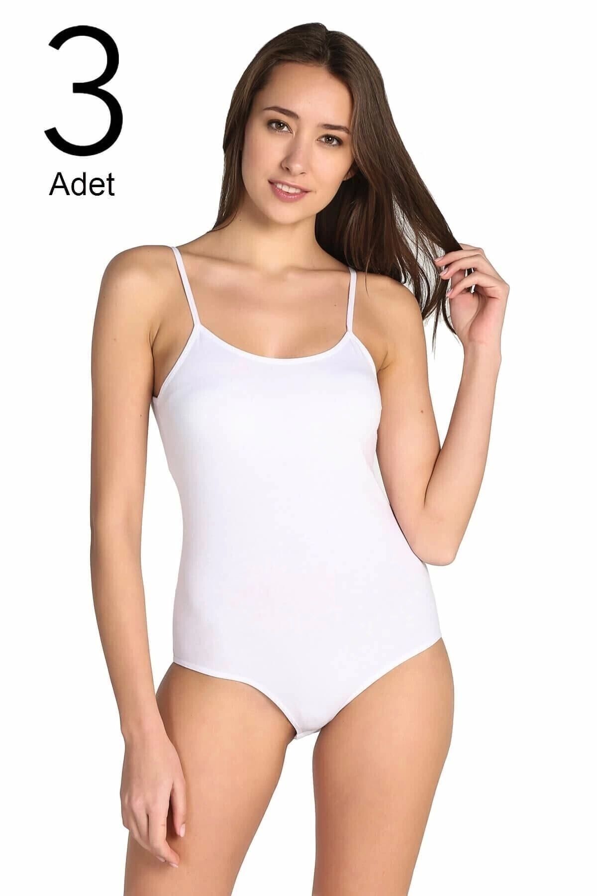 Pardon Kadın Beyaz 3'Lü Paket Ip Askılı Likralı Kancalı Çıtçıtlı Body