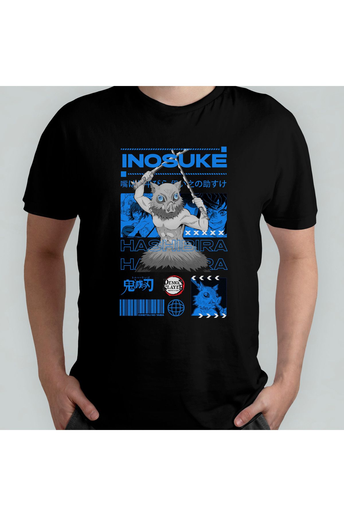 Pixxa Demon Slayer Kimetsu No Yaiba Inosuke Unisex %100 Pamuklu Bisiklet Yaka T-Shirt