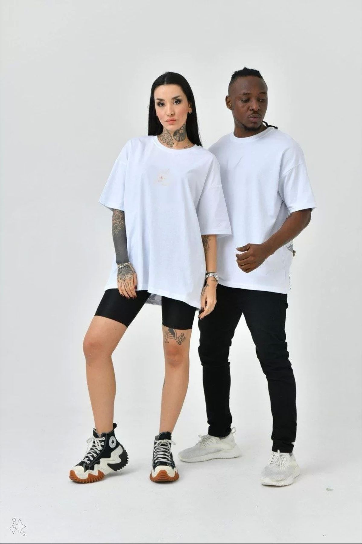 MODA Unisex Basic Bisiklet Yaka Oversize T-Shirt - Beyaz