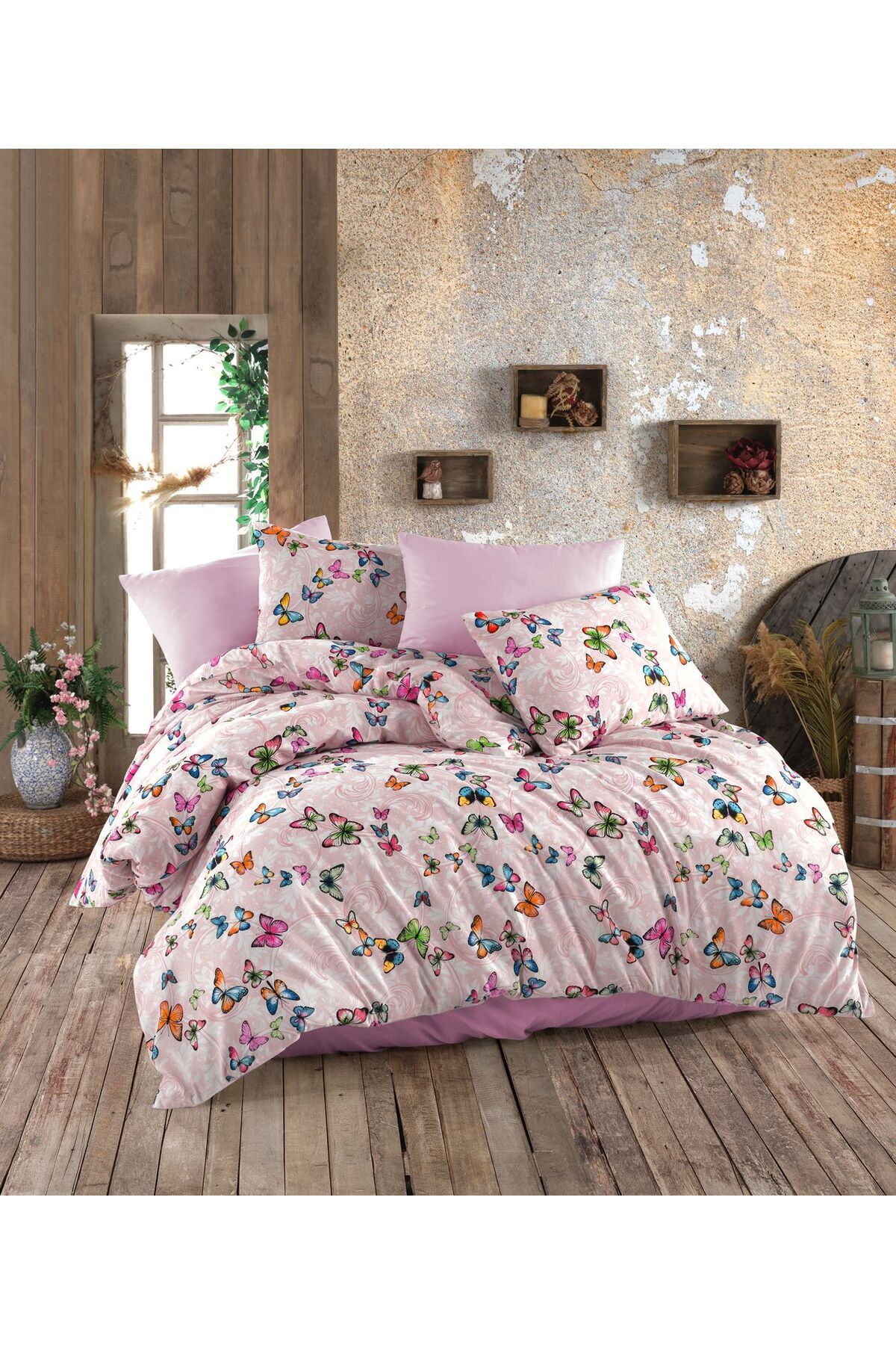 FurkanTicaret Çift Kişilik Nevresim Takımı - 1 Nevresim, 1 Lastikli Çarşaf, 2 Yastık Kılıfı - %70 Pamuk %30 poly