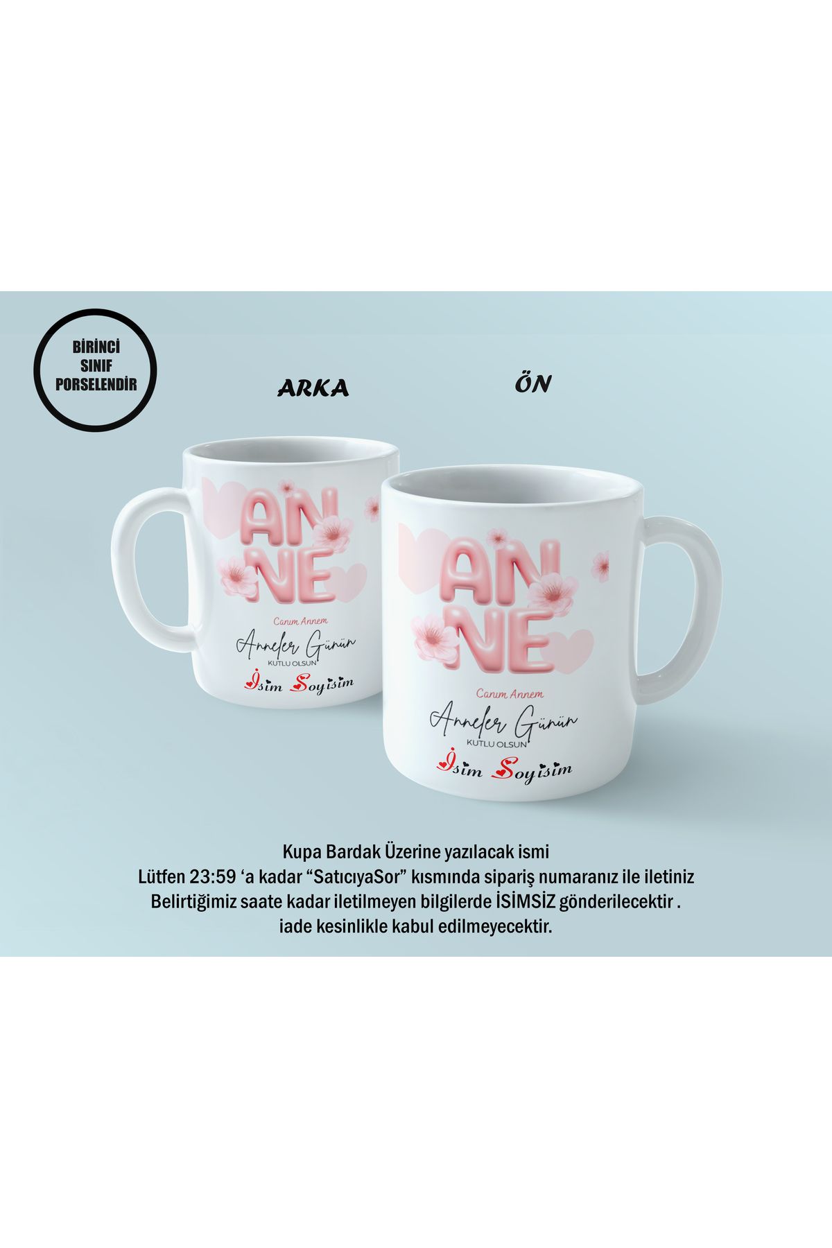 mystering store Kişiye Özel Anne Kupası – Anlamlı Mesajlı Porselen Kupa Bardak | Ezel Tasarım Anneler Günü Hediyesi