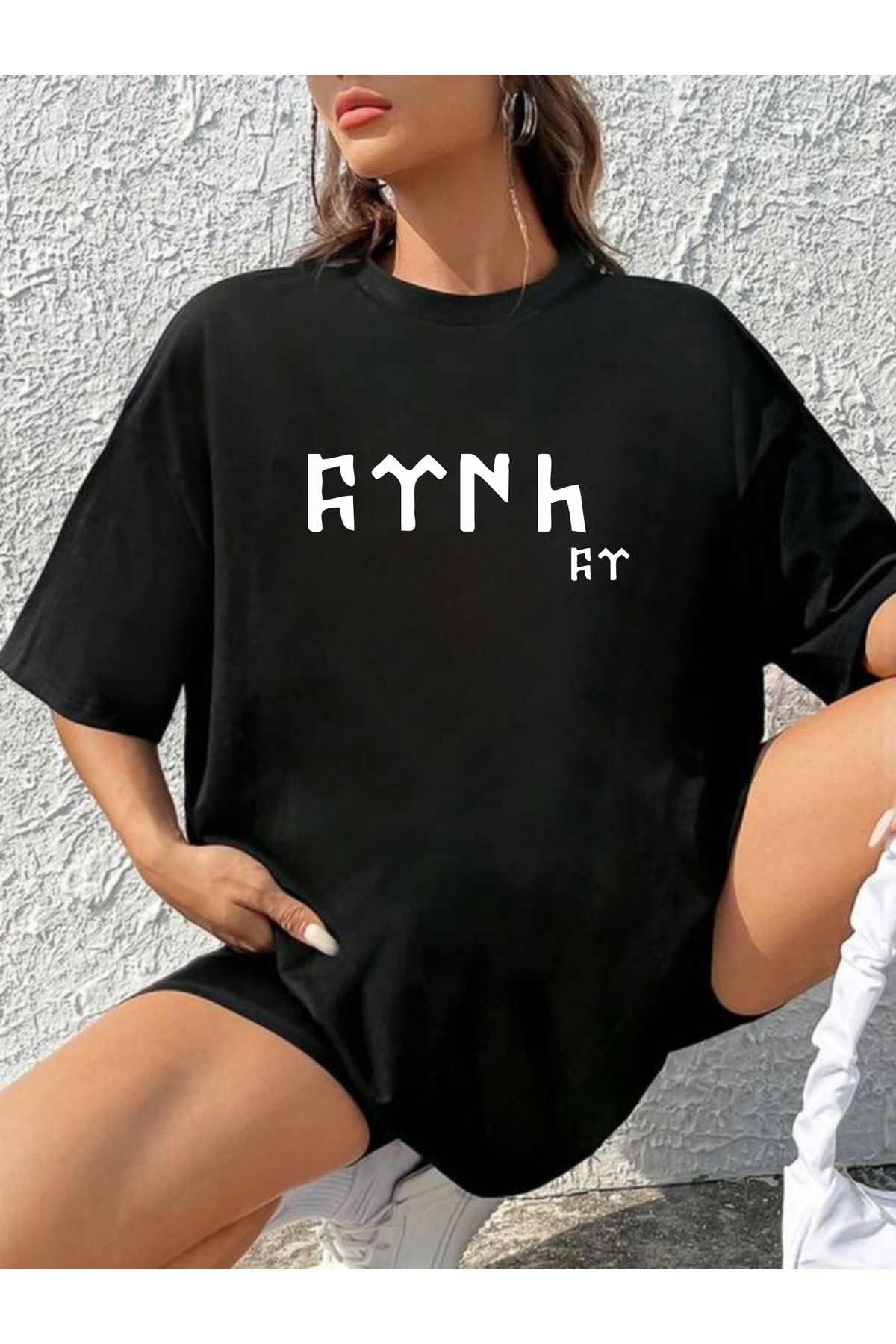 estilowear Kadın Oversize Baskılı Pamuklu T-shirt Model 10011