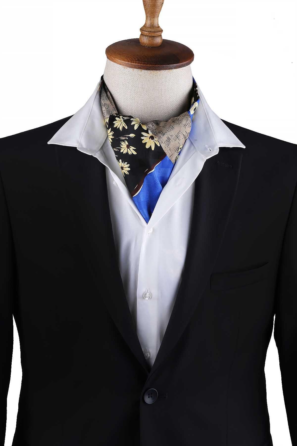 Kravatkolik Çok Renkli Motif Desen Erkek Ascot Fular K641