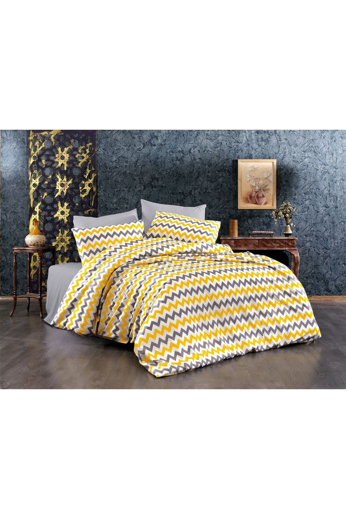 FurkanTicaret Çift Kişilik Nevresim Takımı - 1 Nevresim, 1 Lastikli Çarşaf, 2 Yastık Kılıfı - %70 Pamuk %30 poly