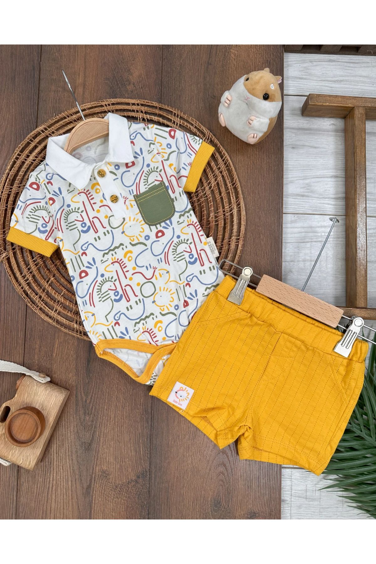 tiwitibaby Polo Yaka Etnik Desen Alttan Çıtçıtlı Yazlık Erkek Bebek Takım