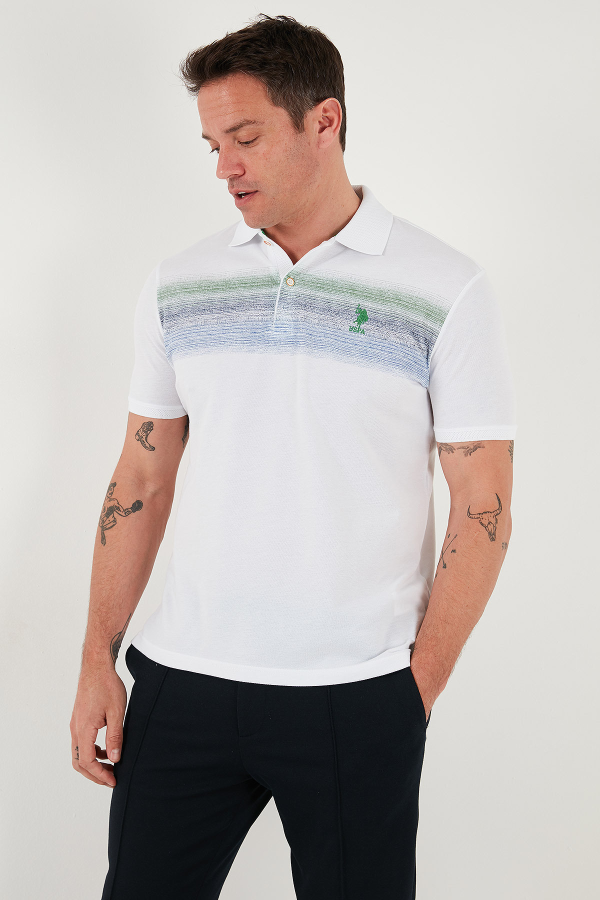 U.S. Polo Assn.-U.S. Polo 100% Cotton Regular Fit Line Detailed Buttoned Polo Collar T Shirt Men's POLO COLLAR T SHIRT G0 4