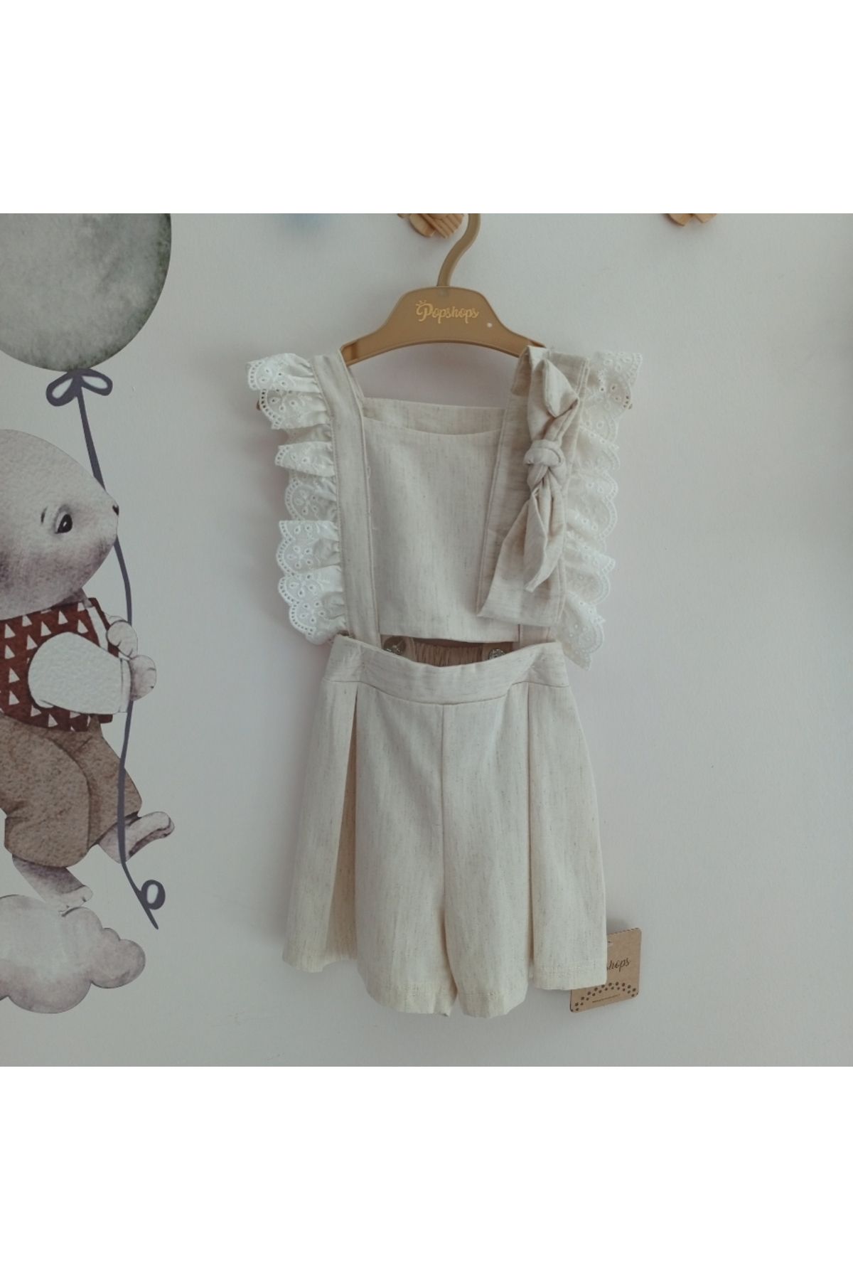 popshops baby Popshops Güpür Detaylı Bandanalı Kız Bebek Takımı