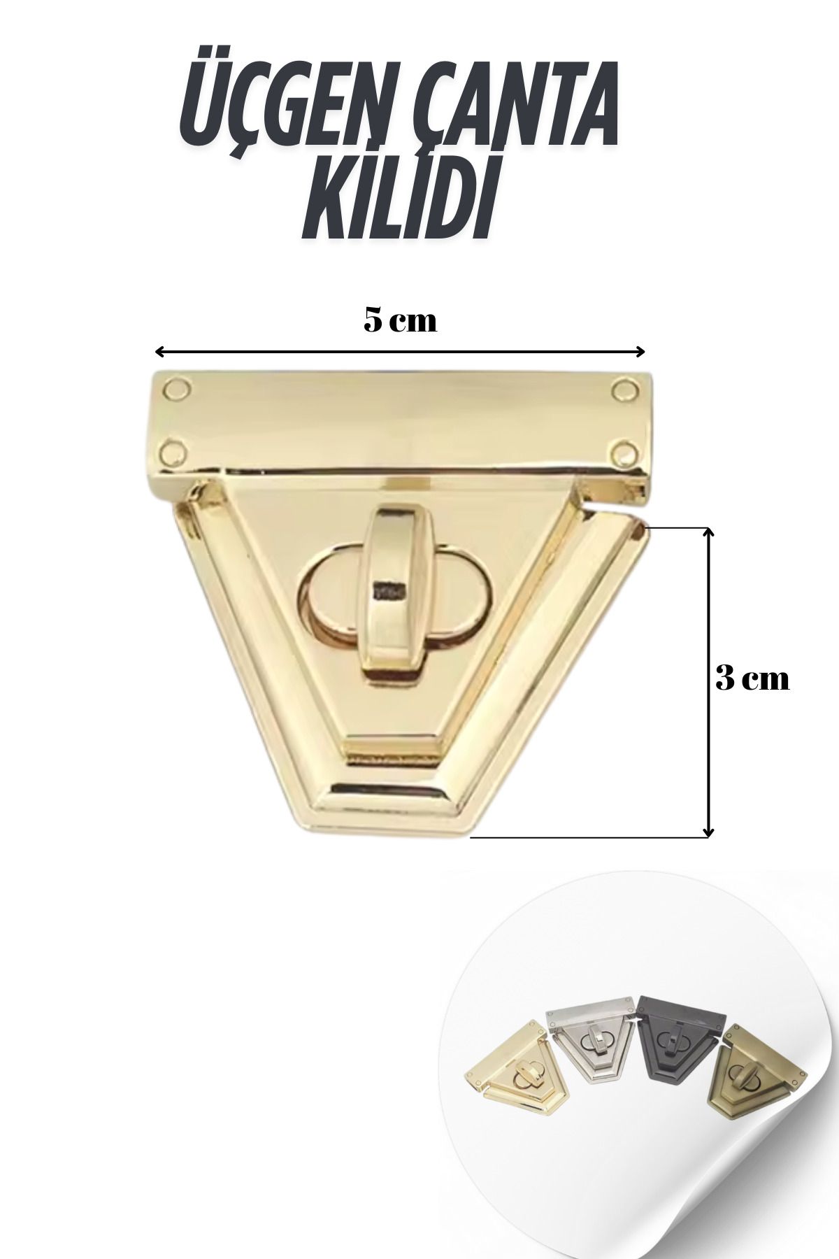 Kardelux Üçgen Model Çanta Kilidi (Büyük Model) 5cm - Çanta Tokası - Çanta Aksesuarı