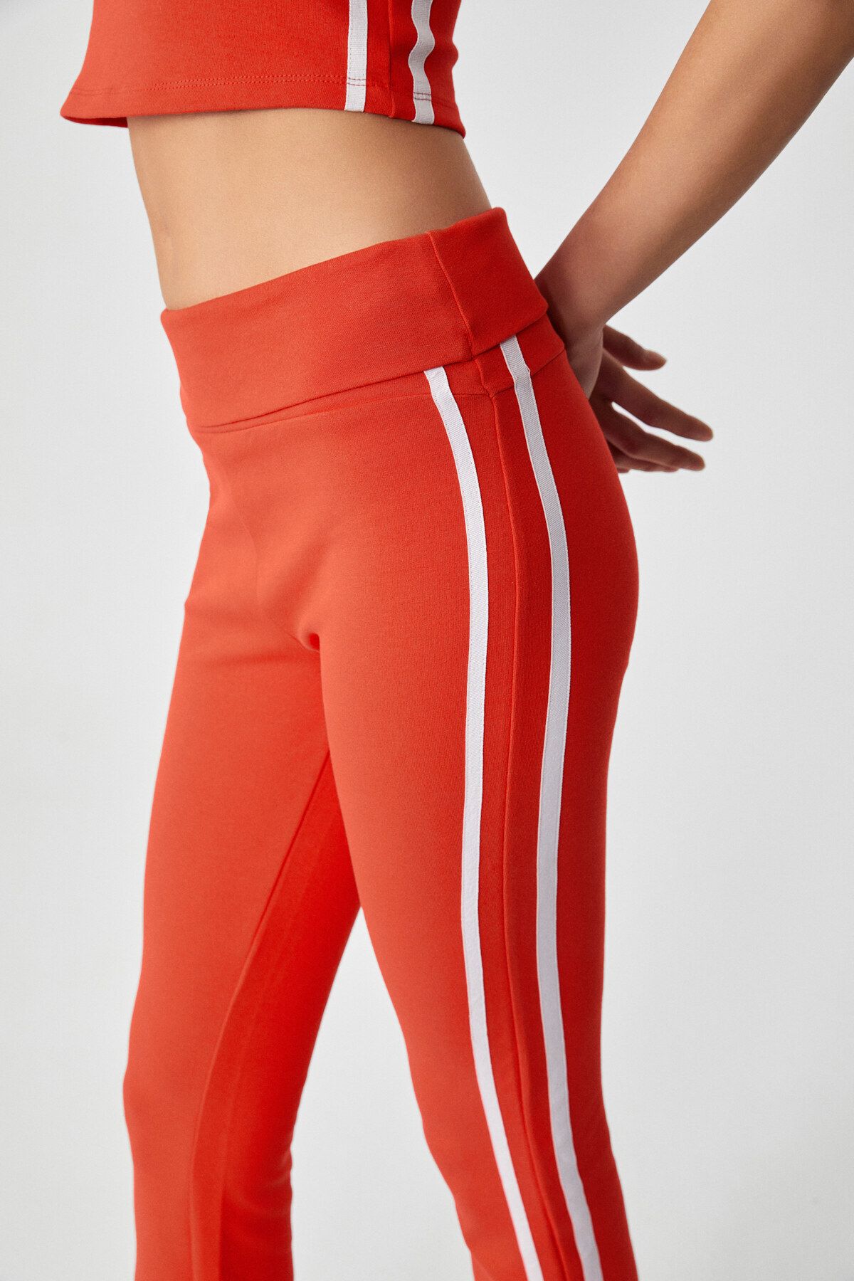 GRIMELANGE-Azuma Women's Striped Regular Flare Leg Red Sweatpants 4