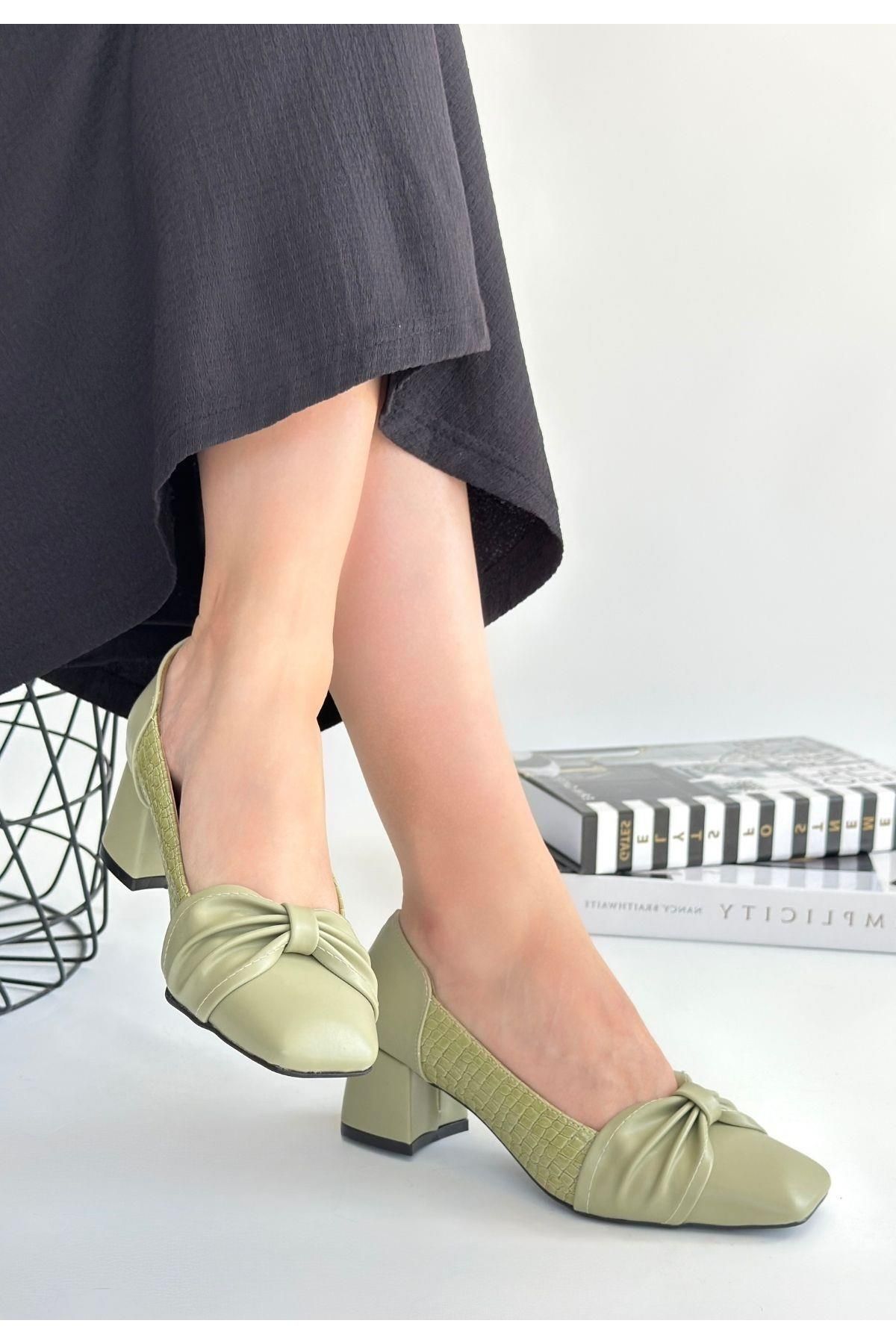 Nil Shoes Agnet Yeşil Cilt Topuklu Ayakkabı