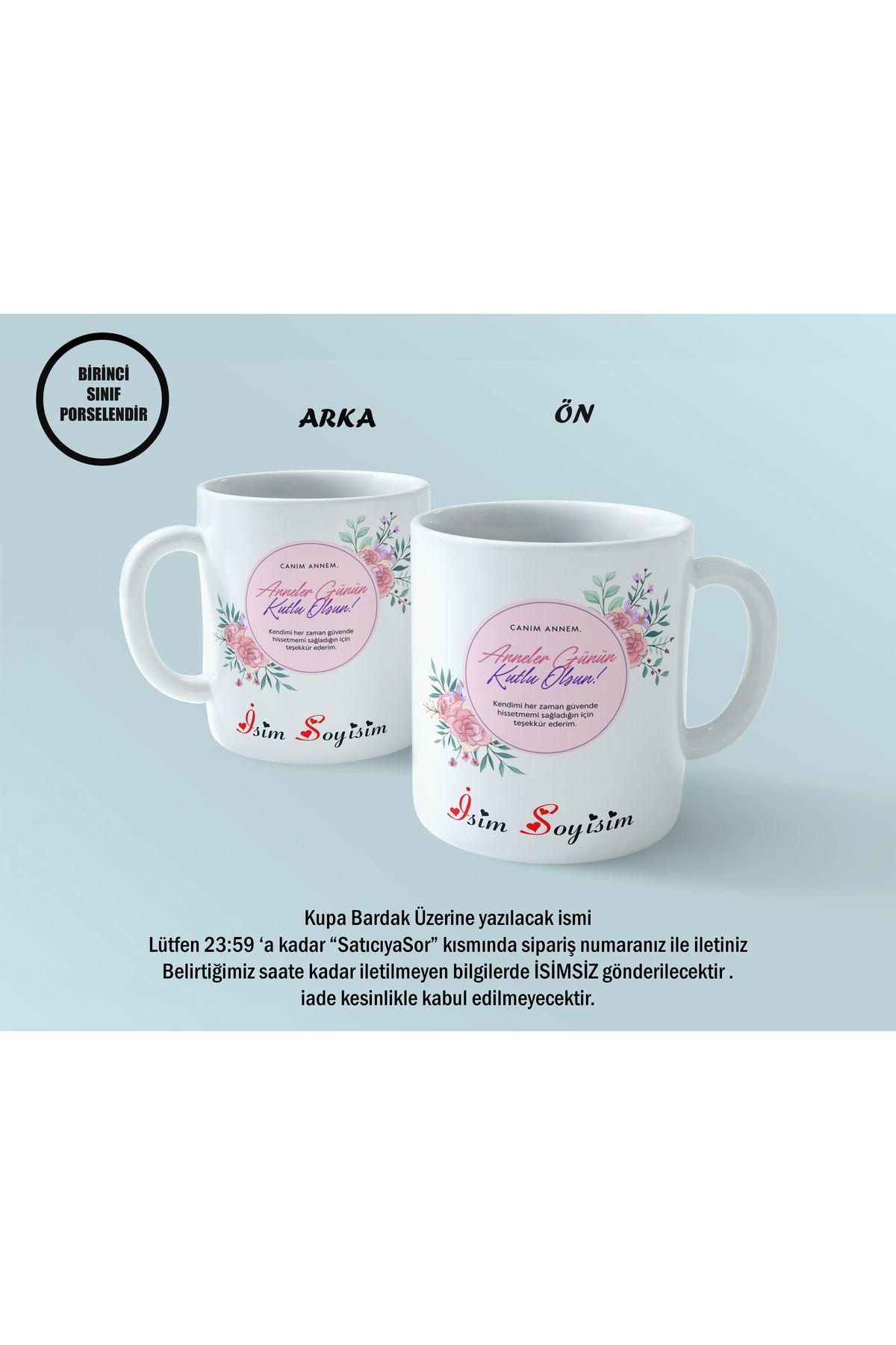 mystering store Kişiye Özel Anne Kupası – Anlamlı Mesajlı Porselen Kupa Bardak | Ezel Tasarım Anneler Günü Hediyesi
