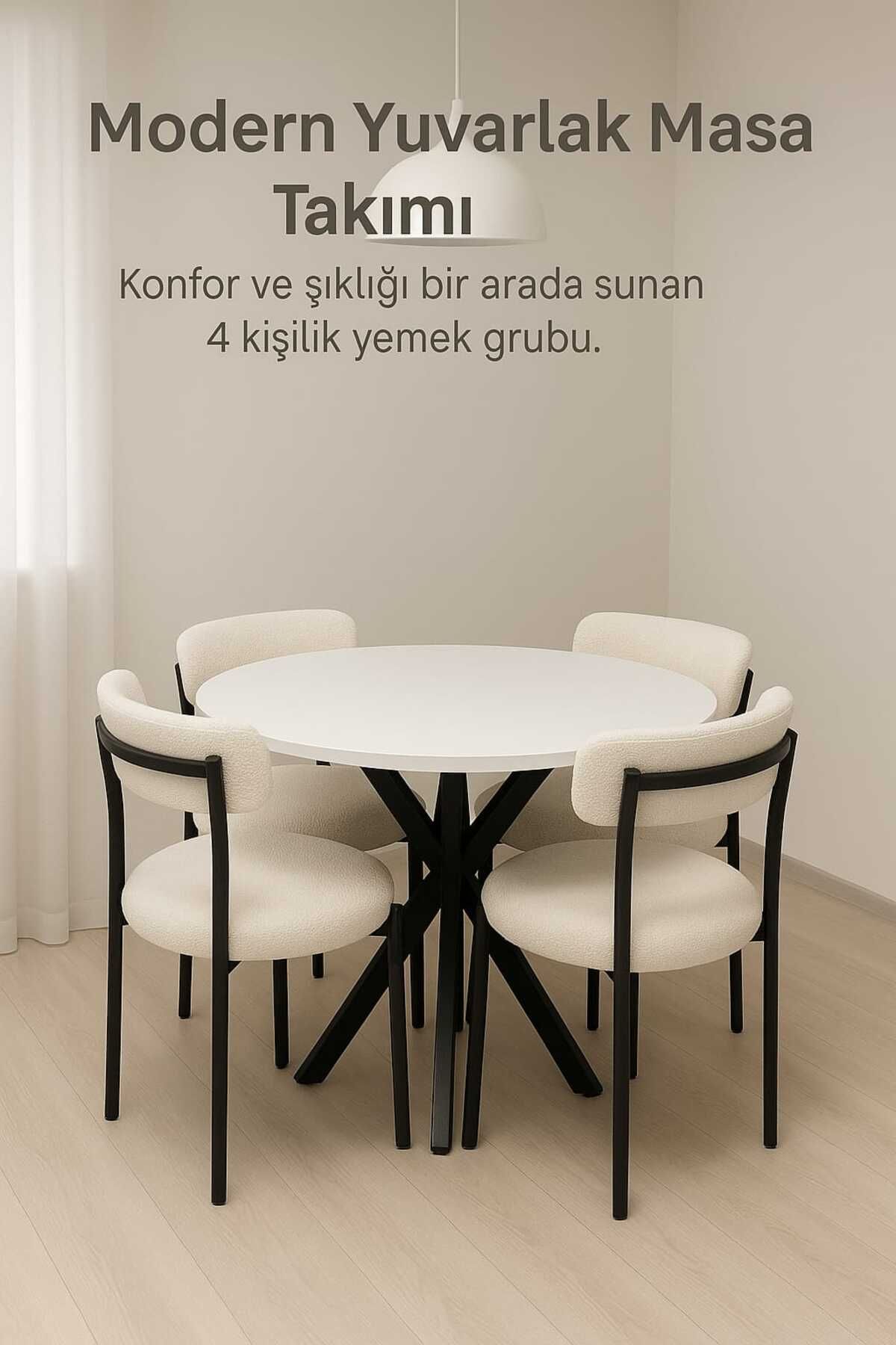SKGROUP 4 Kişilik Masa Sandalye Takımı Teddy