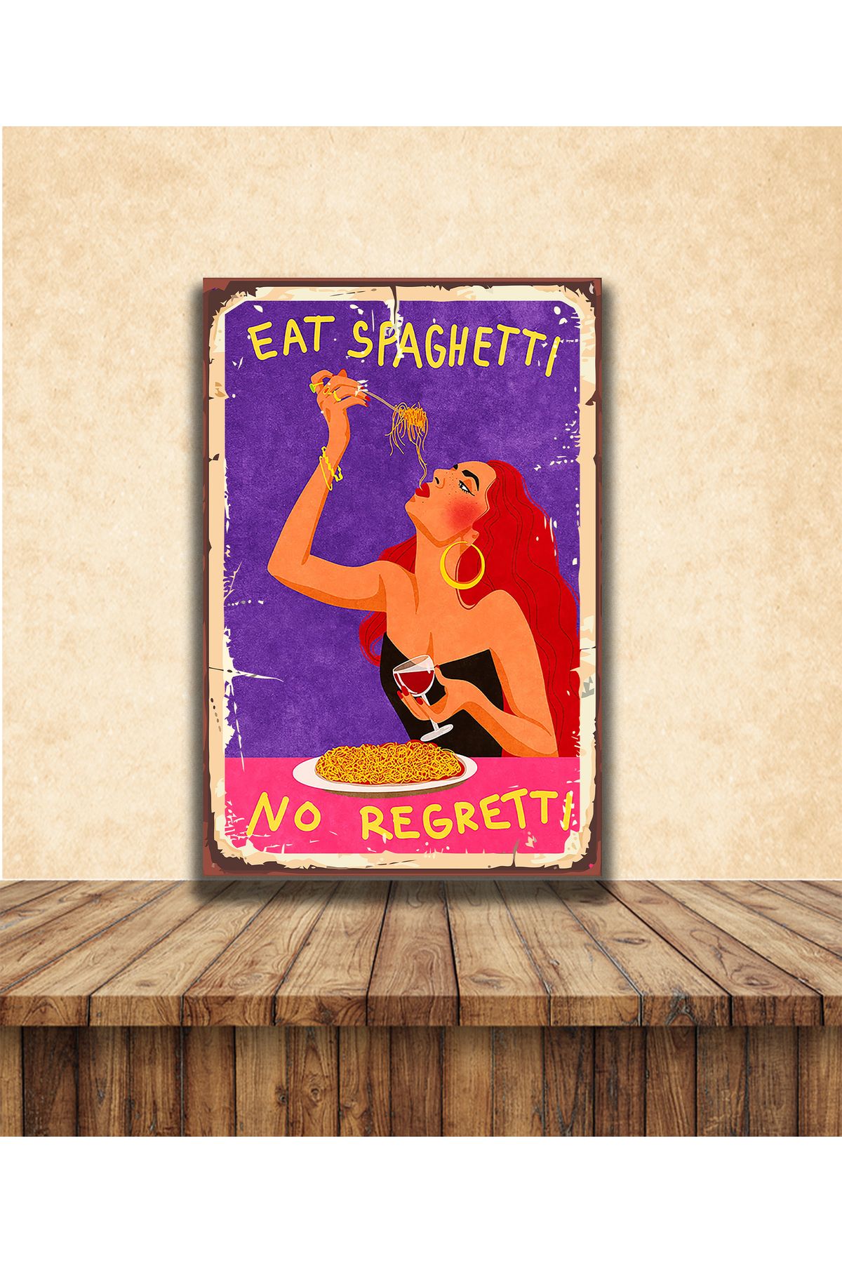 TAKIFİX Eat Spaghetti Temalı 20 x 30 CM MDF Tablo