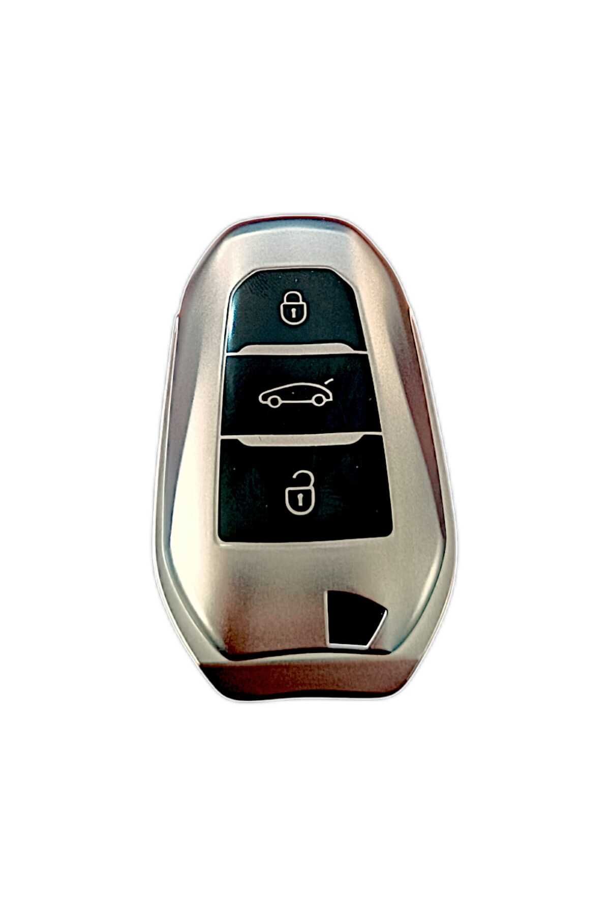 Oto Aksesuarcım Peugeot 208-308-508-2008-3008-5008 Anahtar Uyumlu Silikon Oto Anahtar Kumanda Kabı Kılıf Füme