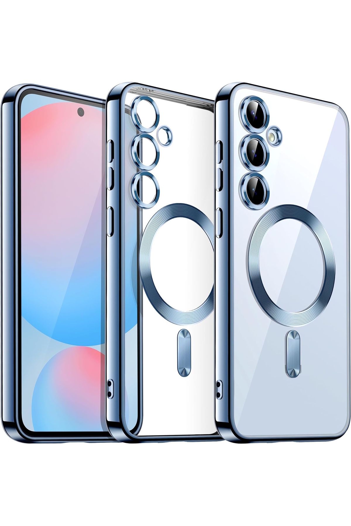 m.tk moveteck Samsung Galaxy A36 Kılıf Magsafe Wirelles Şarj Destekli Parlak Renkli Kenarlı Arkası Şeffaf Silikon