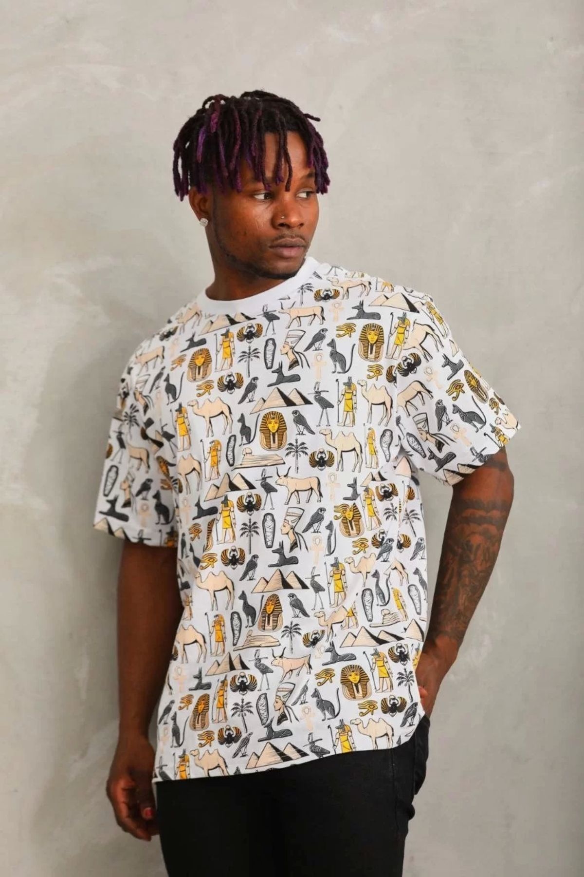 MODA Unisex Oversize Baskılı Bisiklet Yaka T-Shirt - Beyaz