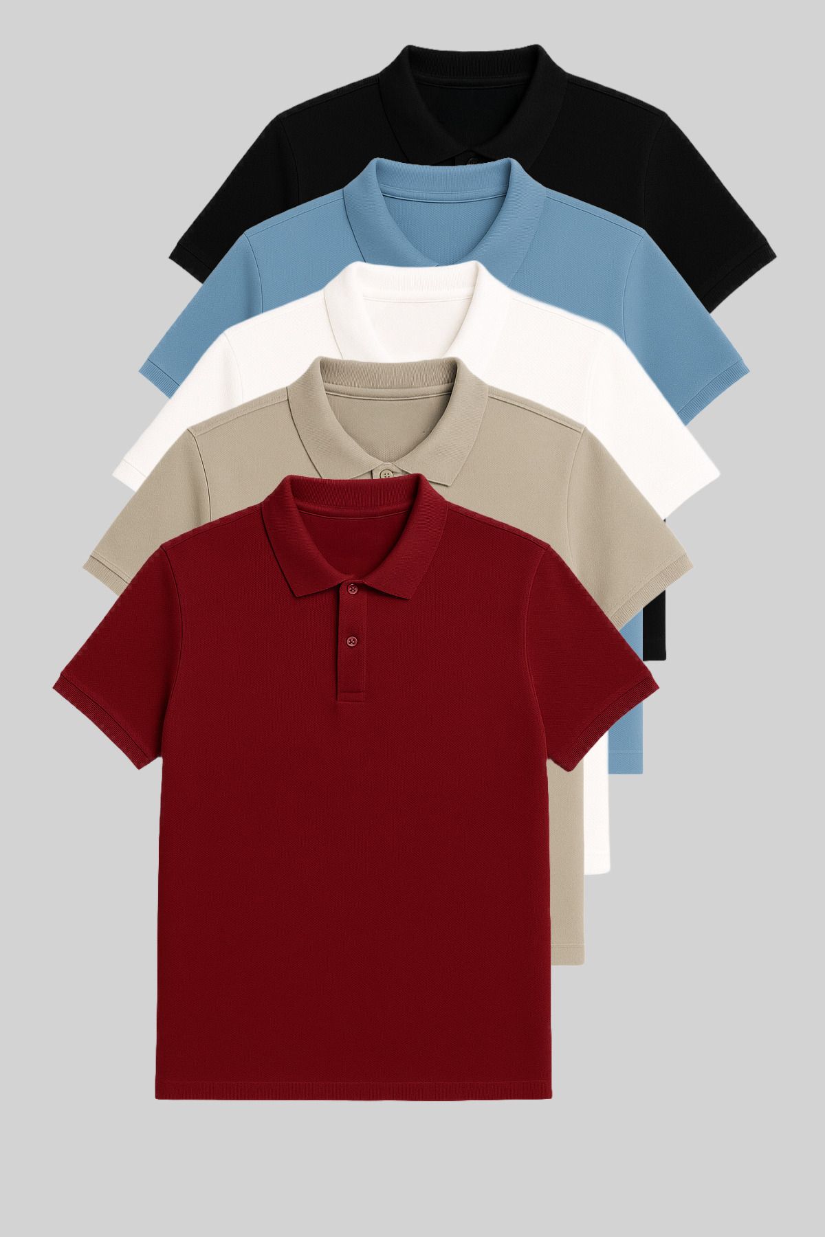 COMBİNE MİCHAİL Erkek T-shirt 5-li Polo Yaka - Siyah-Bebemavi-Beyaz-Gri-Bordo