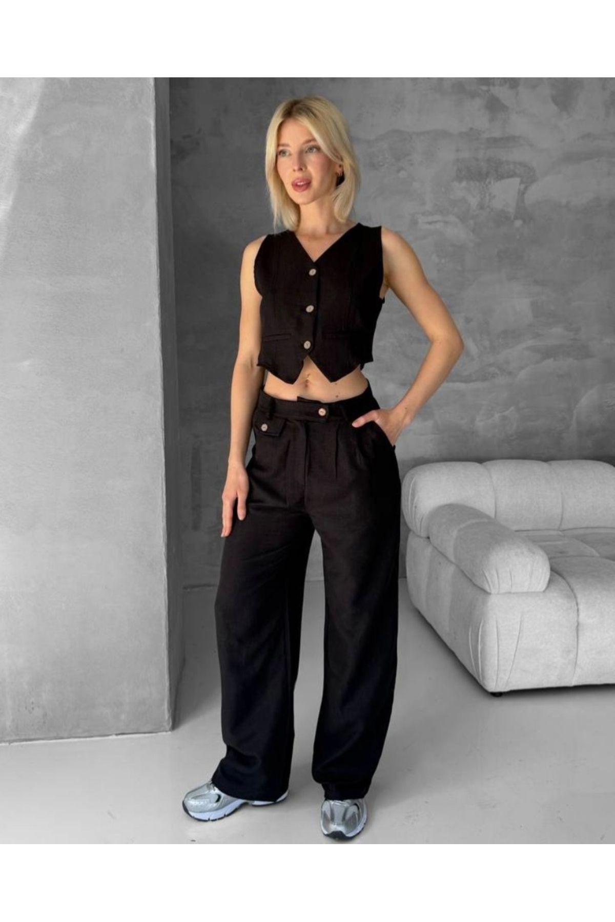 Butik KETEN KUMAŞ YELEK PANTOLON TAKIM