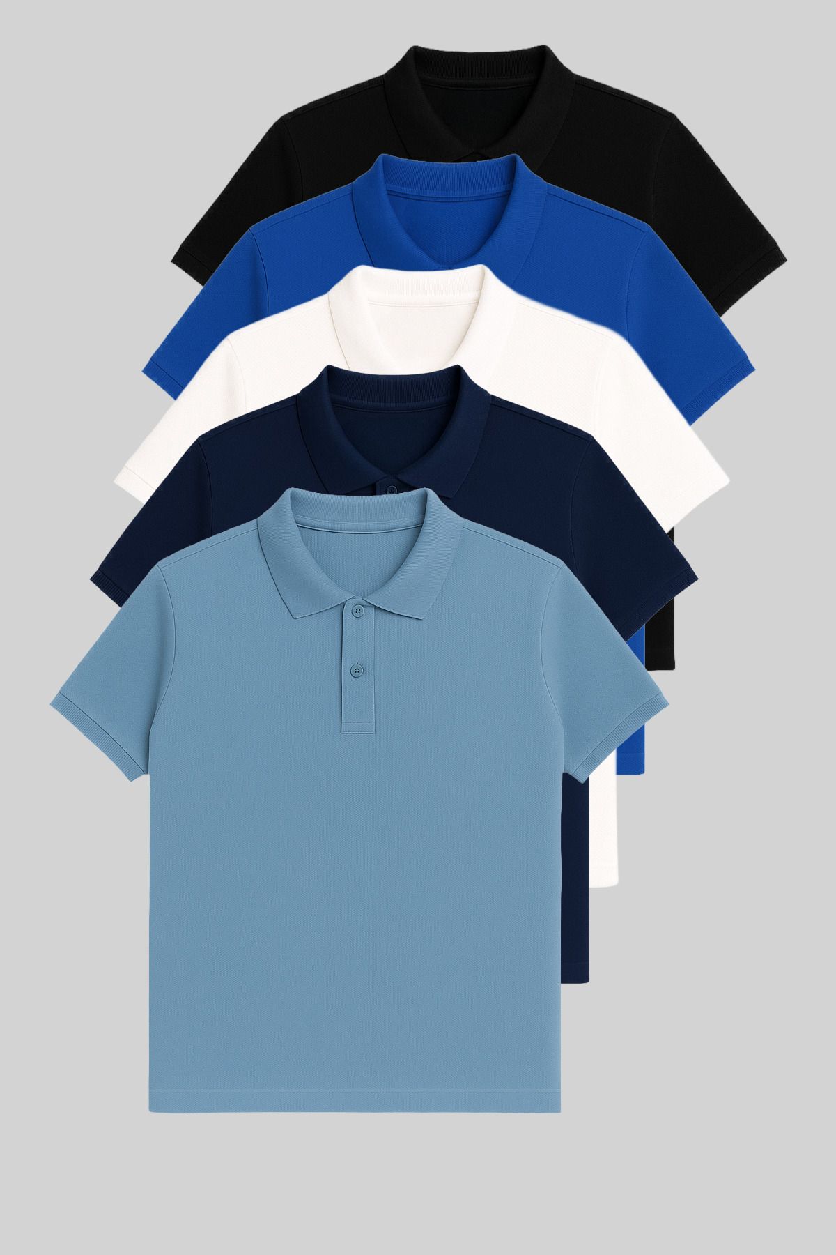 COMBİNE MİCHAİL Erkek T-shirt 5-li Polo Yaka - Siyah-Turkuaz-Beyaz-Mavi-Bebemavi