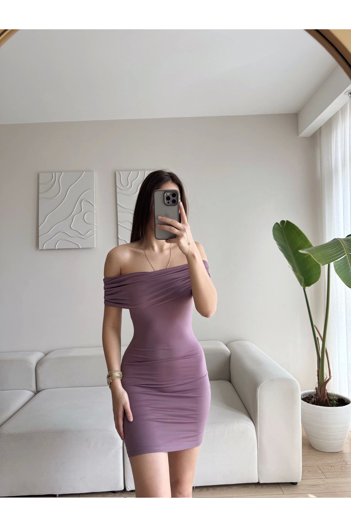 Mini Butik Zoom Butik Madonna Yaka Mini Elbise - LİLA - Fiyatı, Yorumları