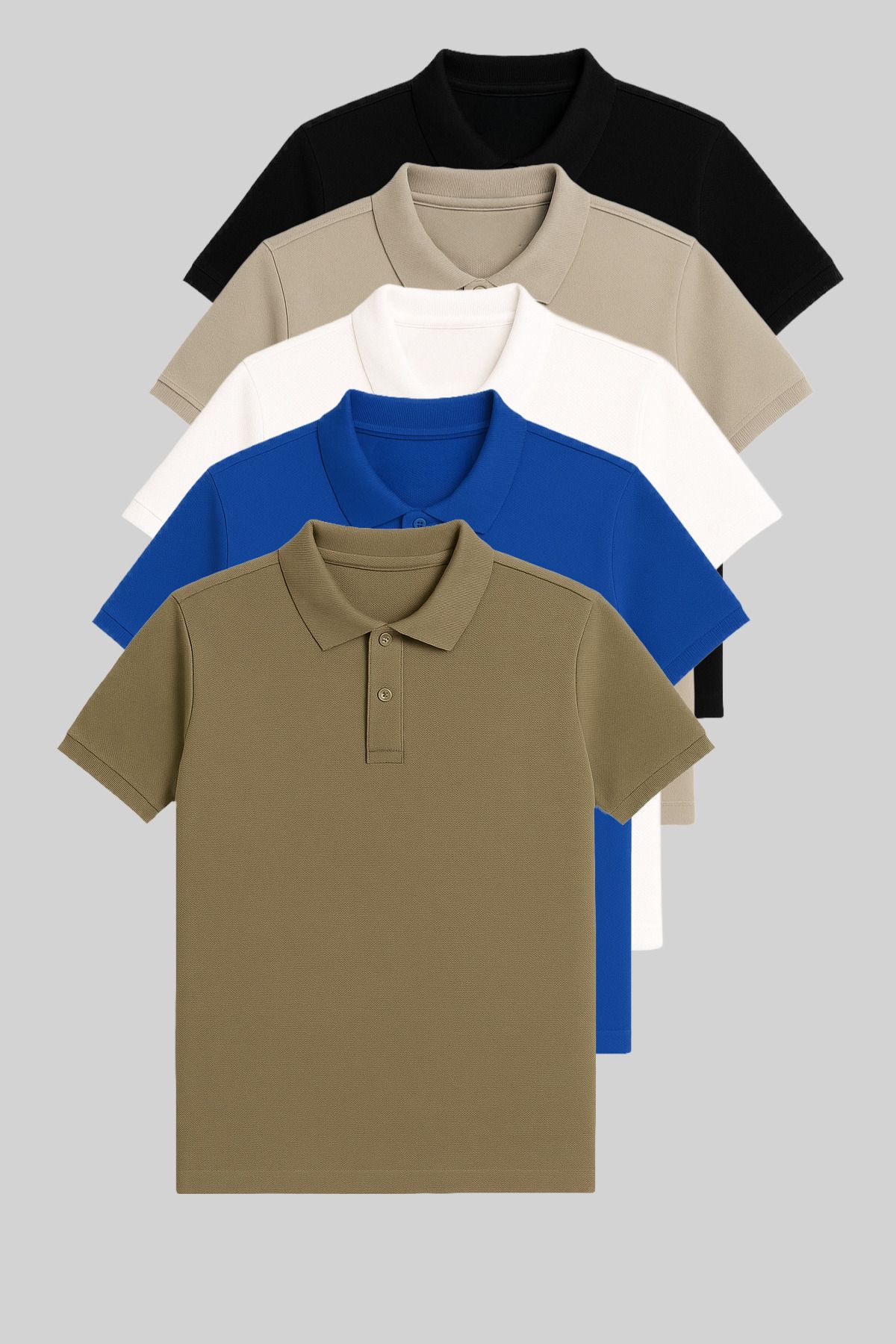 COMBİNE MİCHAİL Erkek T-shirt 5-li Polo Yaka - Siyah-Gri-Beyaz-Turkuaz-Haki