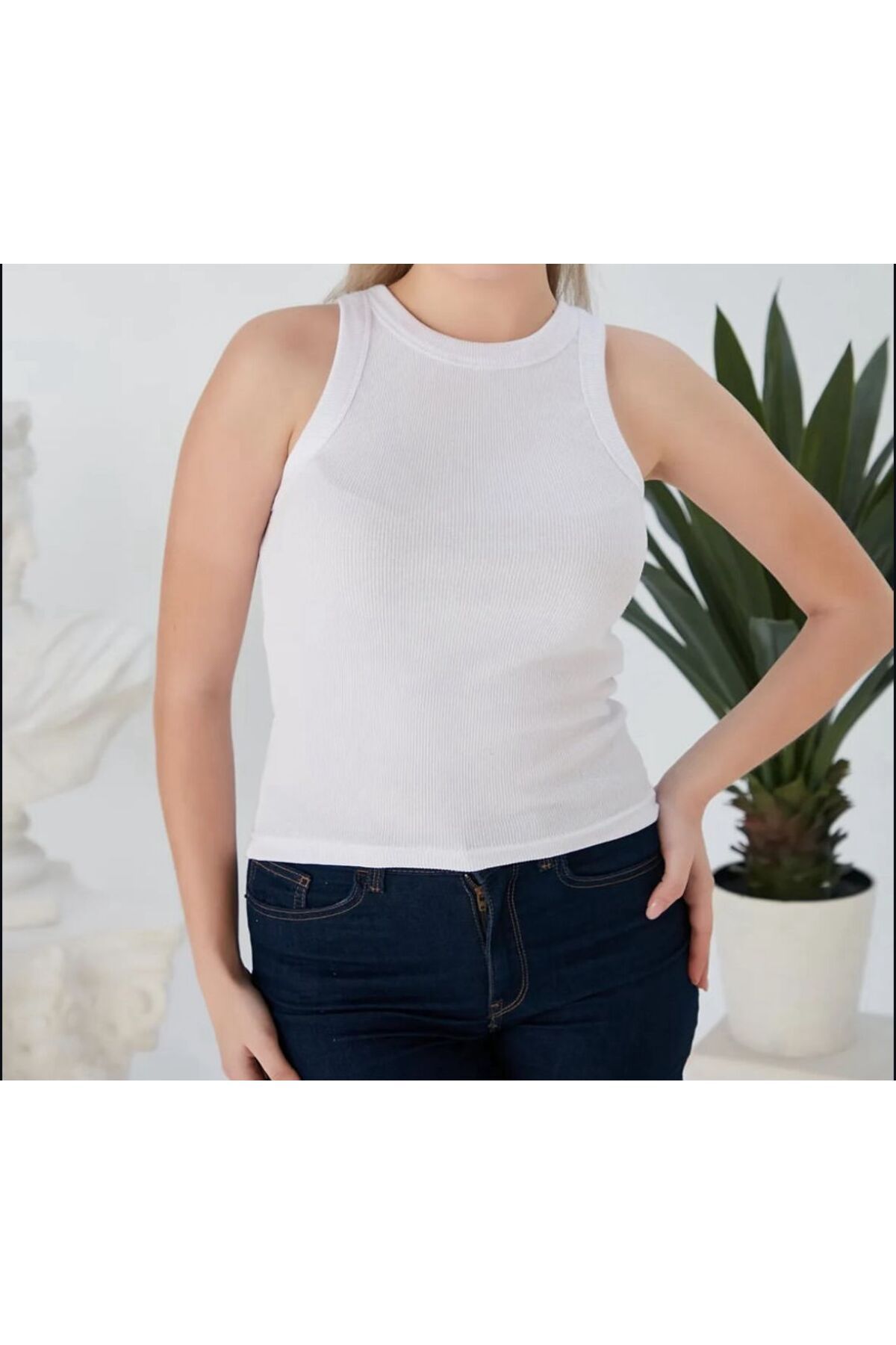 tülaybutik kadın halter yaka triko atlet bluz