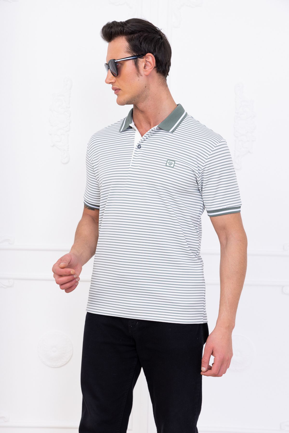 gw gewer Erkek Polo Yaka Slim Fit Çizgili T-shirt Tişört