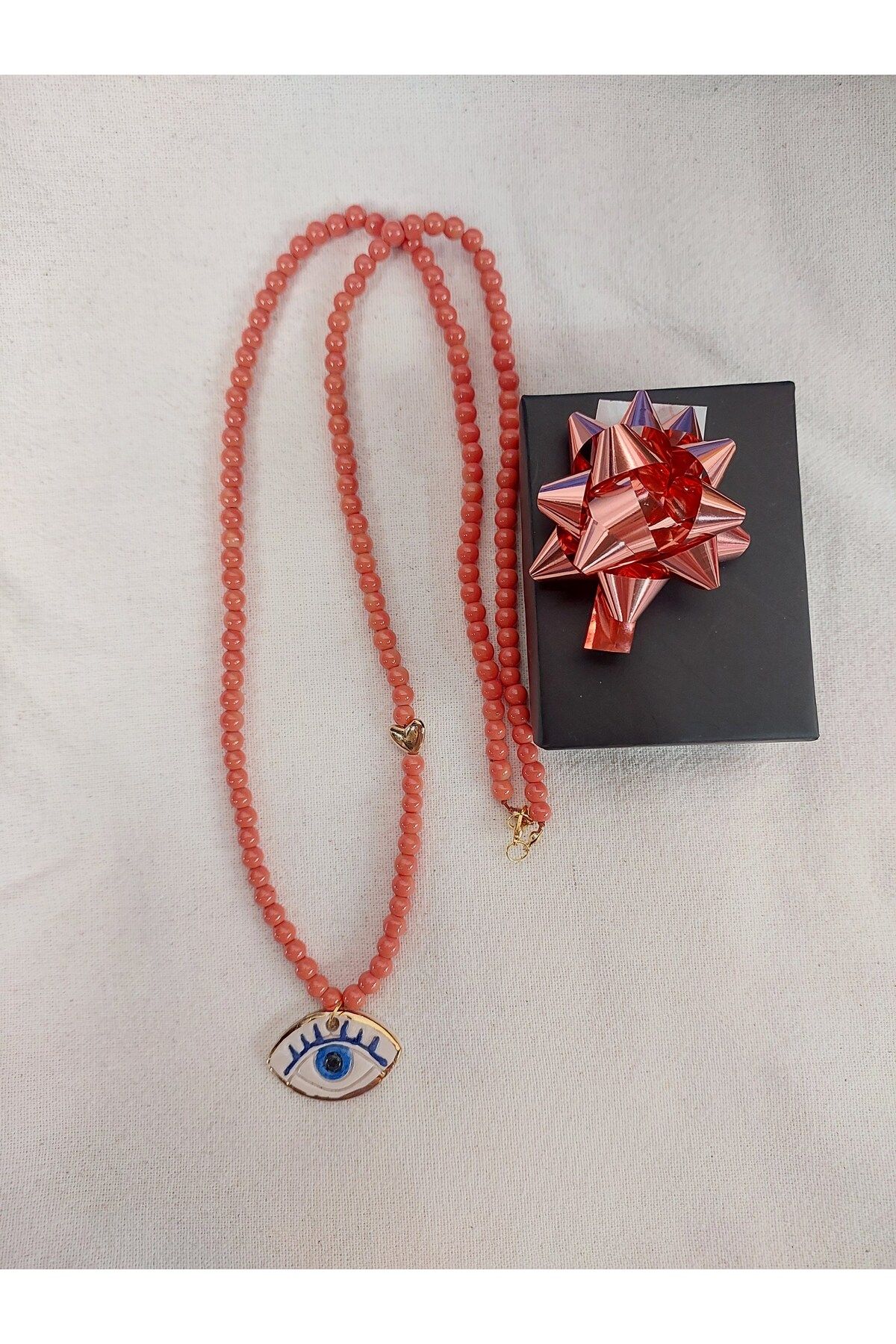 Handmade GÖZ DETAYLI Elyapımı seramik kolye 60cm
