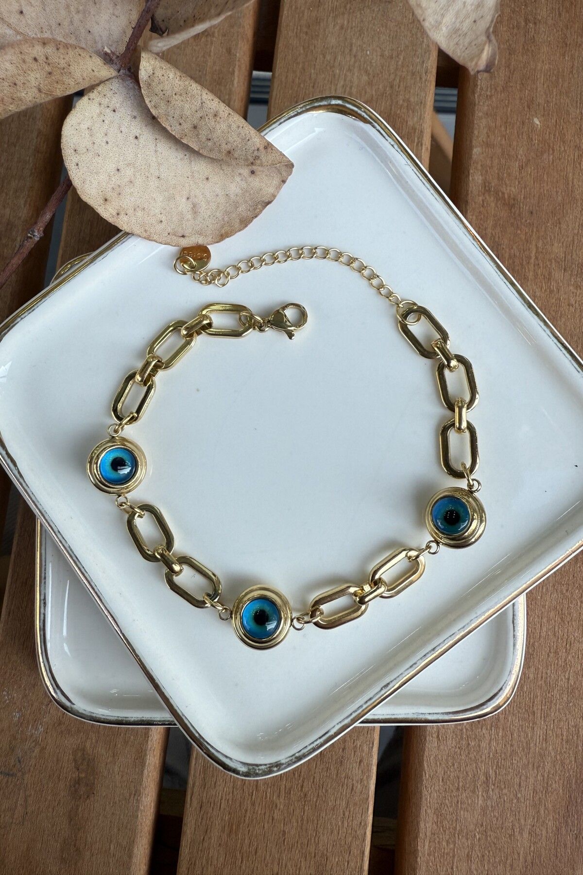 AURA ATELIER Çelik Büyük Nazarlı Bileklik 18+5cm