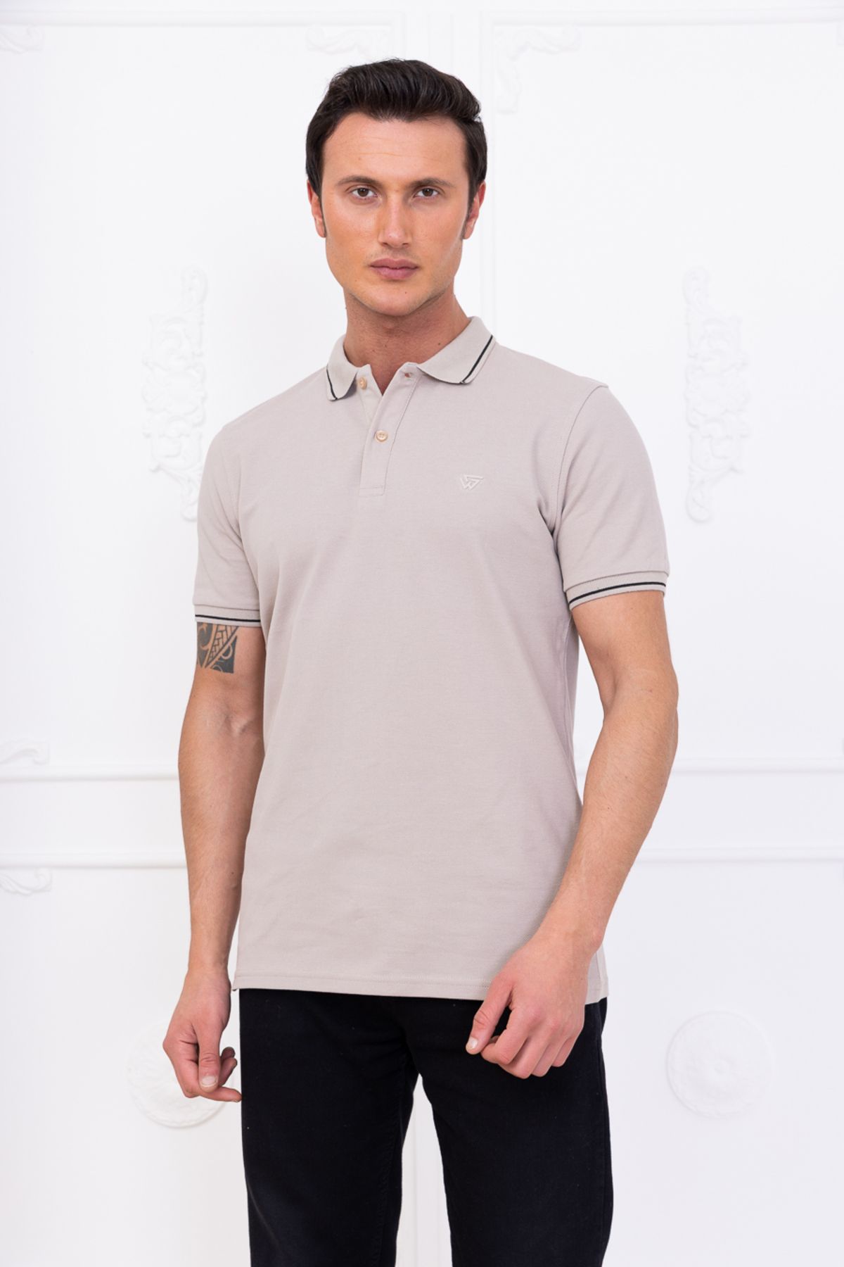 gw gewer Erkek Slim Fit Polo Yaka Şerit Detaylı T-shirt Tişört