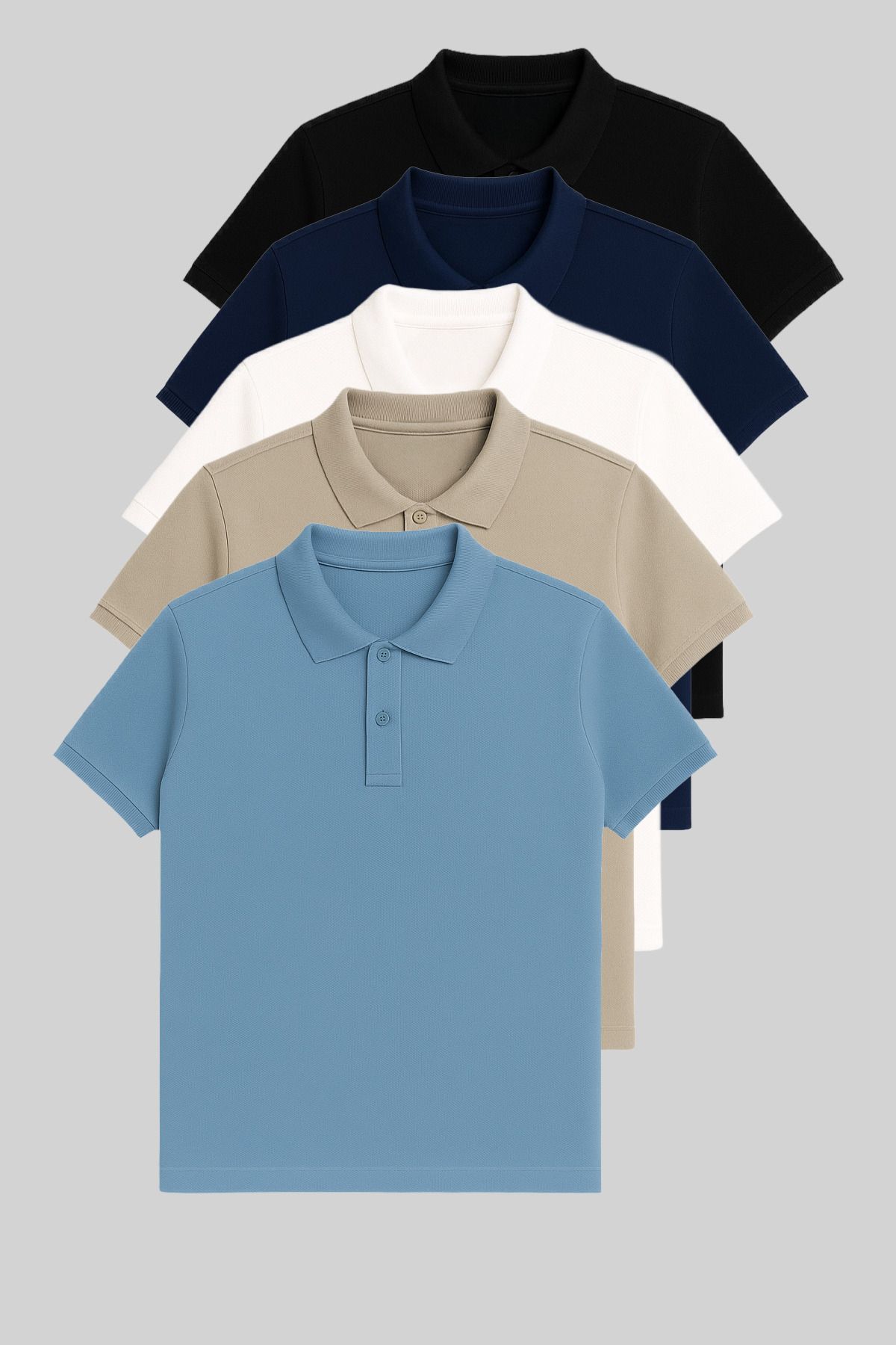 COMBİNE MİCHAİL Erkek 5'li Paket Siyah-Mavi-Beyaz-Gri-Bebemavi Slim Fit %100 Pamuk Polo Yaka Tişört