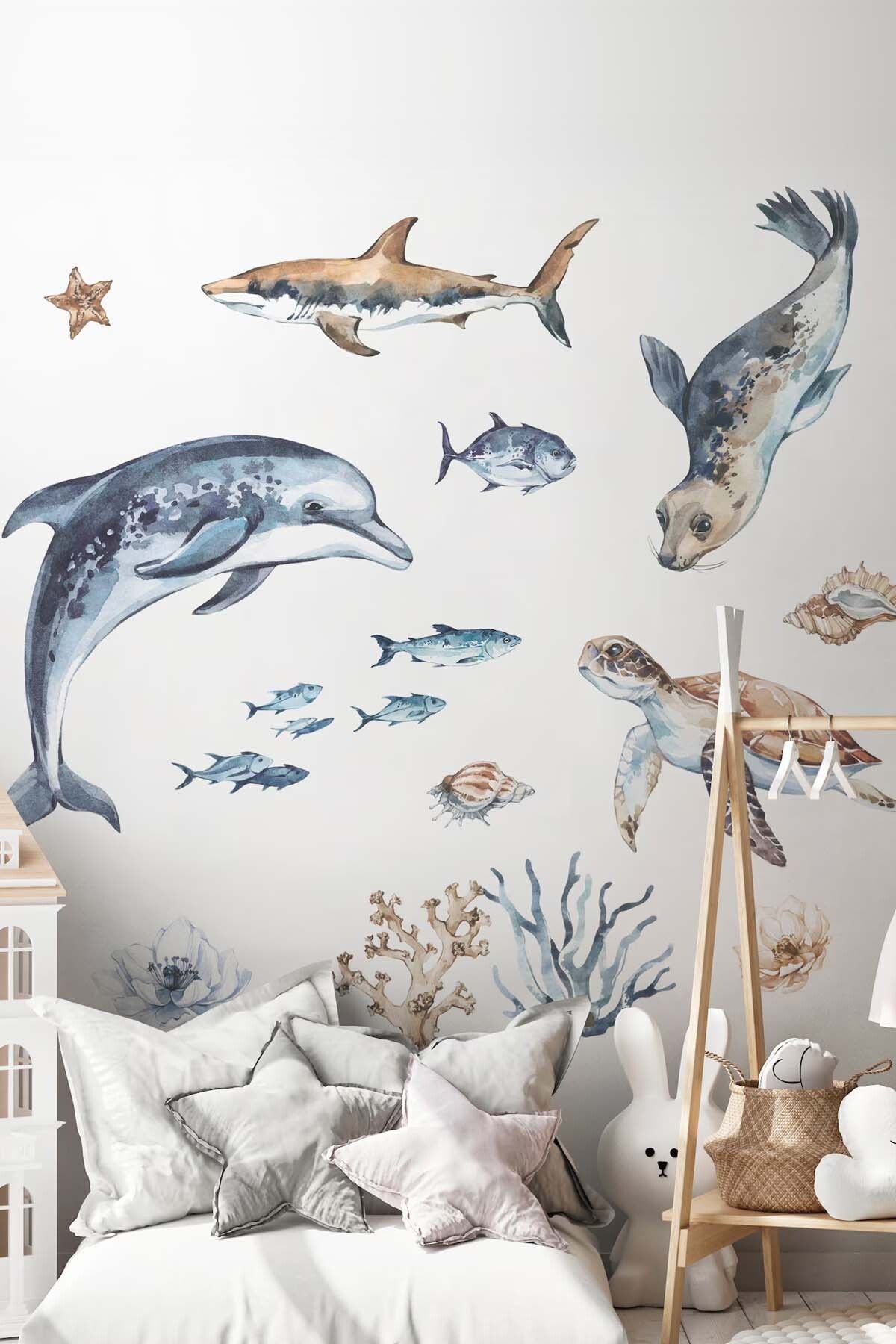 KT Decor Su Altı Dünyası Okyanus Canlıları Duvar Sticker Seti