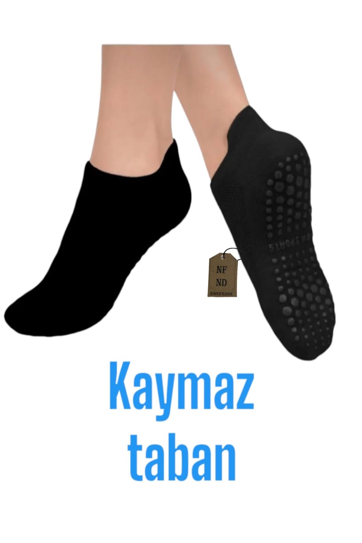 ENEFENDİ YOGA ÇORAP PİLATES TAVAF KAYMAZ TABAN PAMUKLU SİLİKON BASKILI DİKİŞSİZ KADIN ÇORABI SİYAH KISA