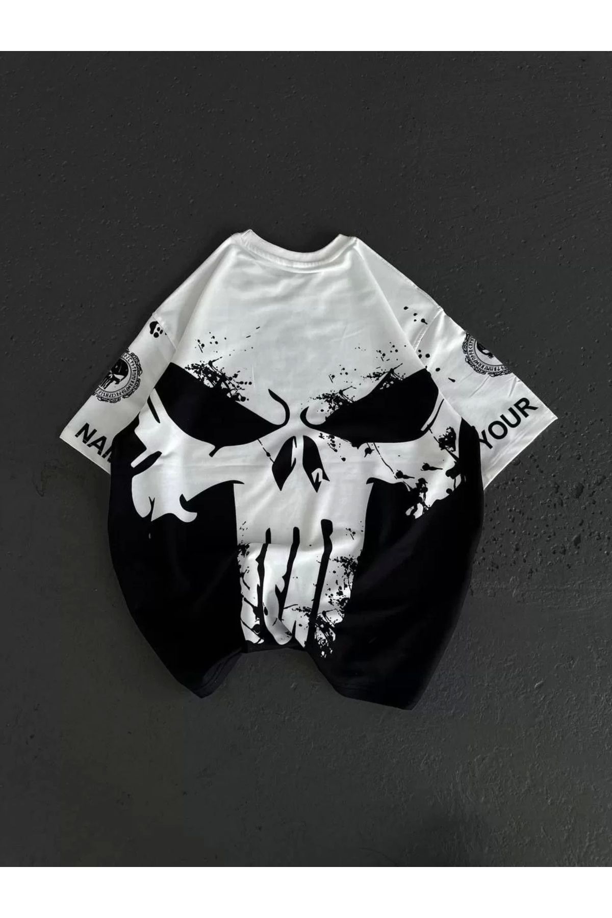 MODA Unisex Bisiklet Yaka Baskılı Oversize T-Shirt - Beyaz